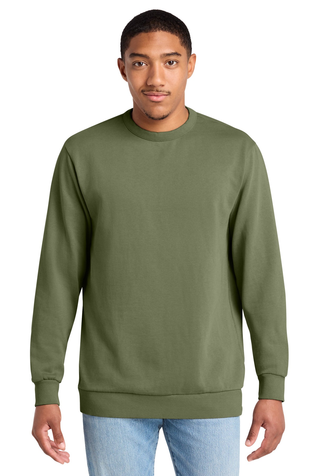 Custom logo District Wash™ Fleece Crew DT2204 in Olive Drab Green