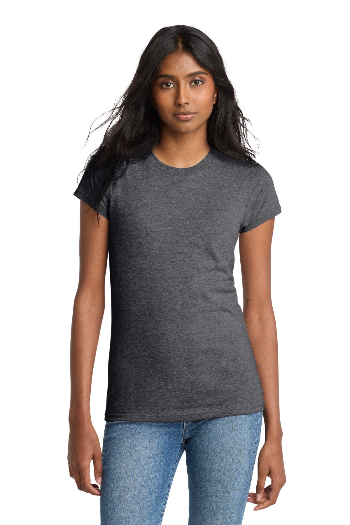 Custom logo District® Women's Fitted The Concert Tee® DT5001 in Heathered Charcoal