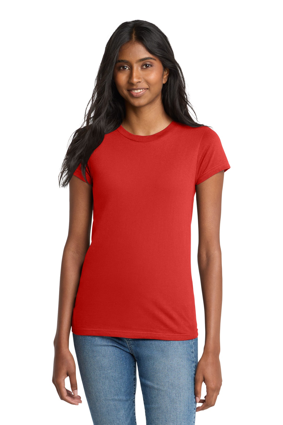 Custom logo District® Women's Fitted The Concert Tee® DT5001 in New Red