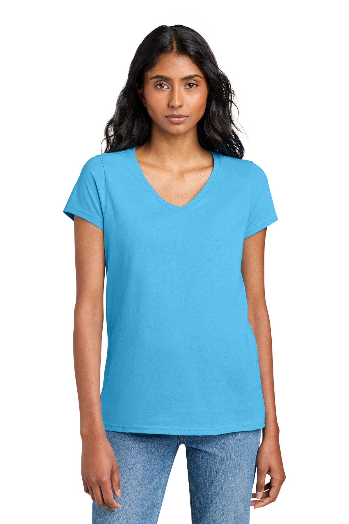 Custom logo District® Women's The Concert Tee® V-Neck DT5002 in Aquatic Blue