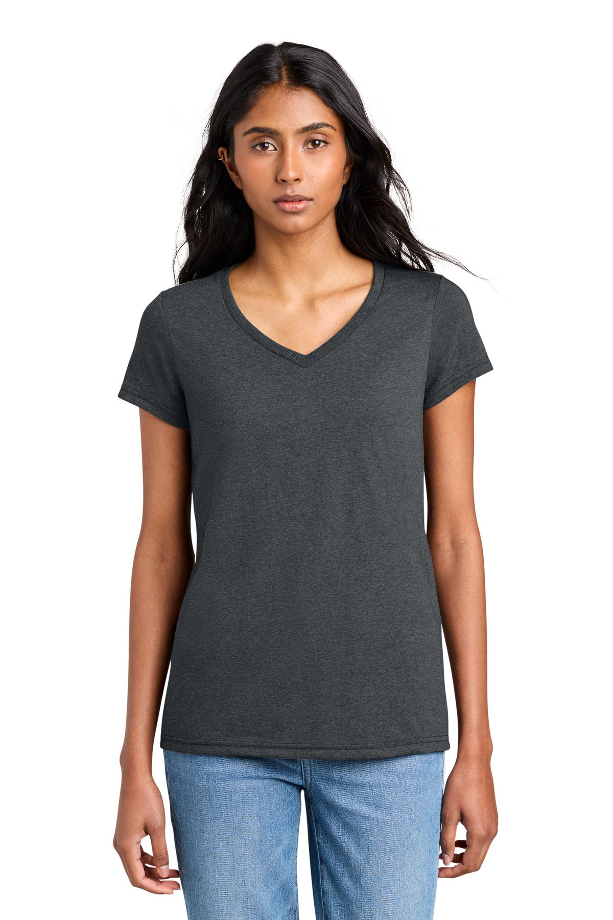 Custom logo District® Women's The Concert Tee® V-Neck DT5002 in Heathered Charcoal