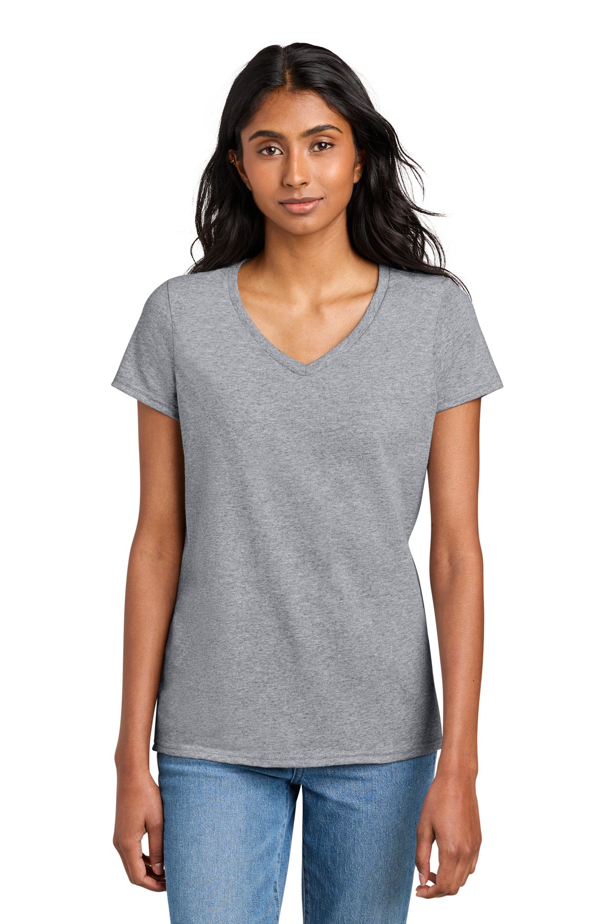 Custom logo District® Women's The Concert Tee® V-Neck DT5002 in Heather Grey