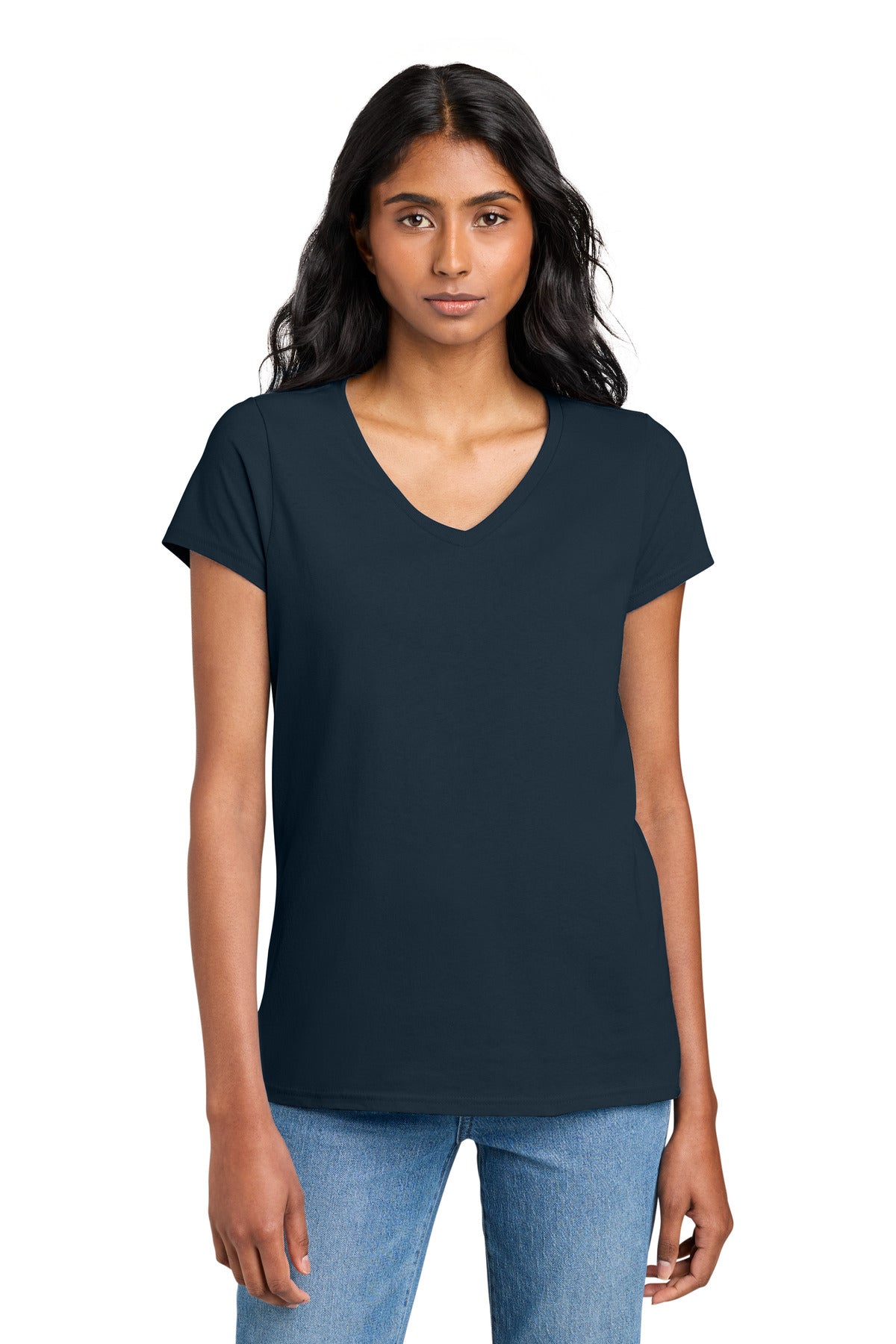 Custom logo District® Women's The Concert Tee® V-Neck DT5002 in New Navy
