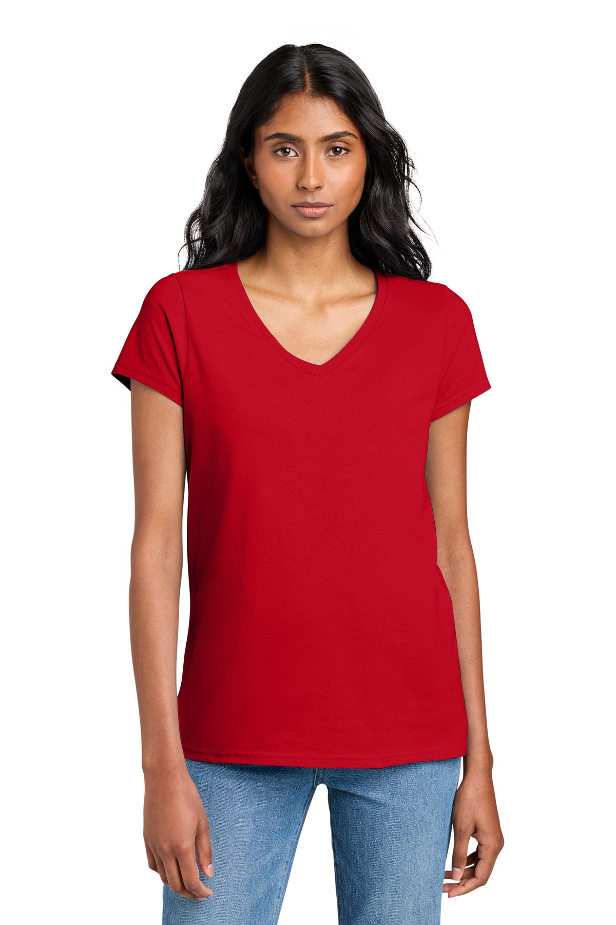 Custom logo District® Women's The Concert Tee® V-Neck DT5002 in New Red