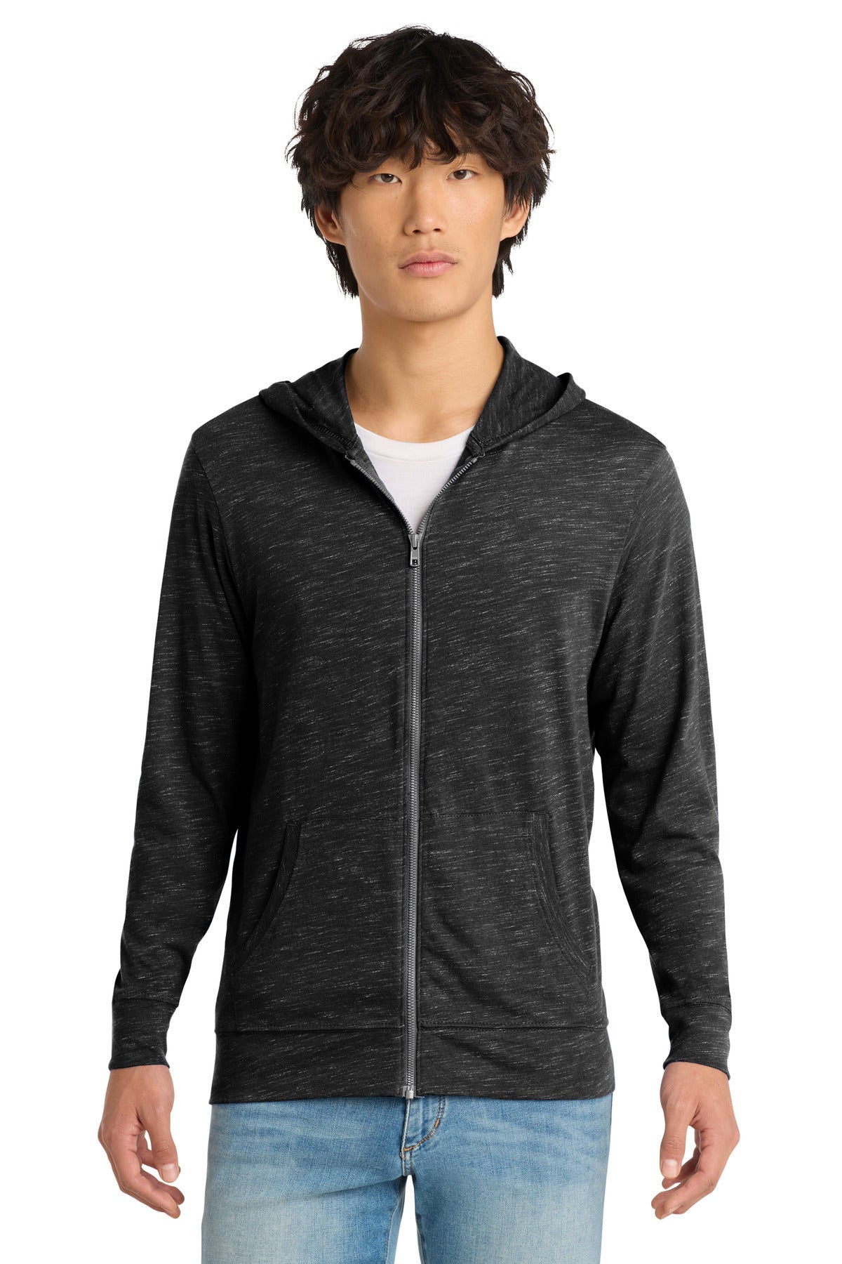 Custom logo District ® Medal Full-Zip Hoodie. DT565 in Black