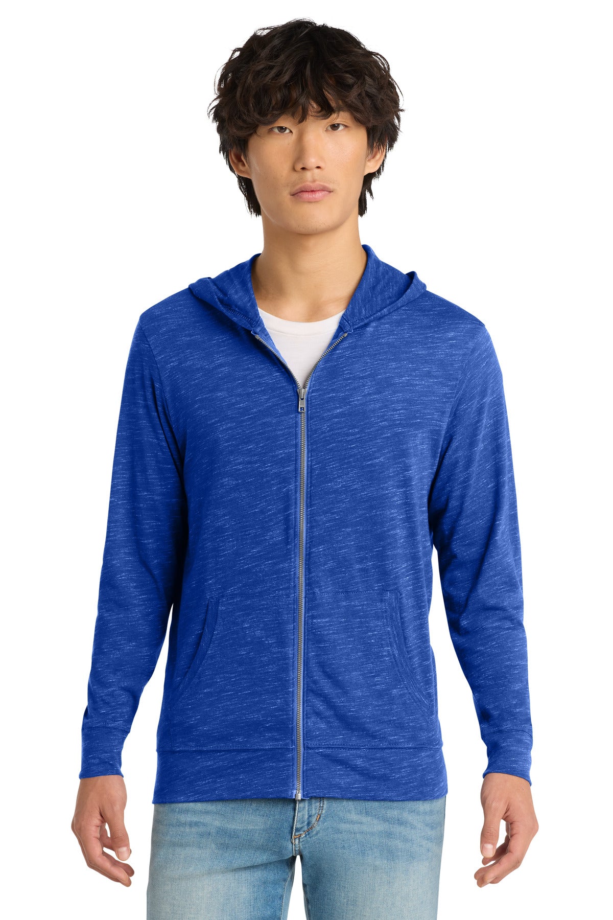 Custom logo District ® Medal Full-Zip Hoodie. DT565 in Deep Royal
