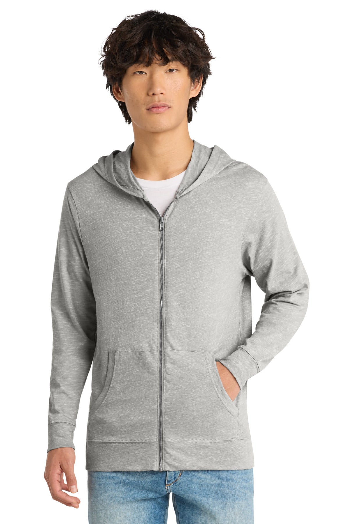 Custom logo District ® Medal Full-Zip Hoodie. DT565 in Light Grey