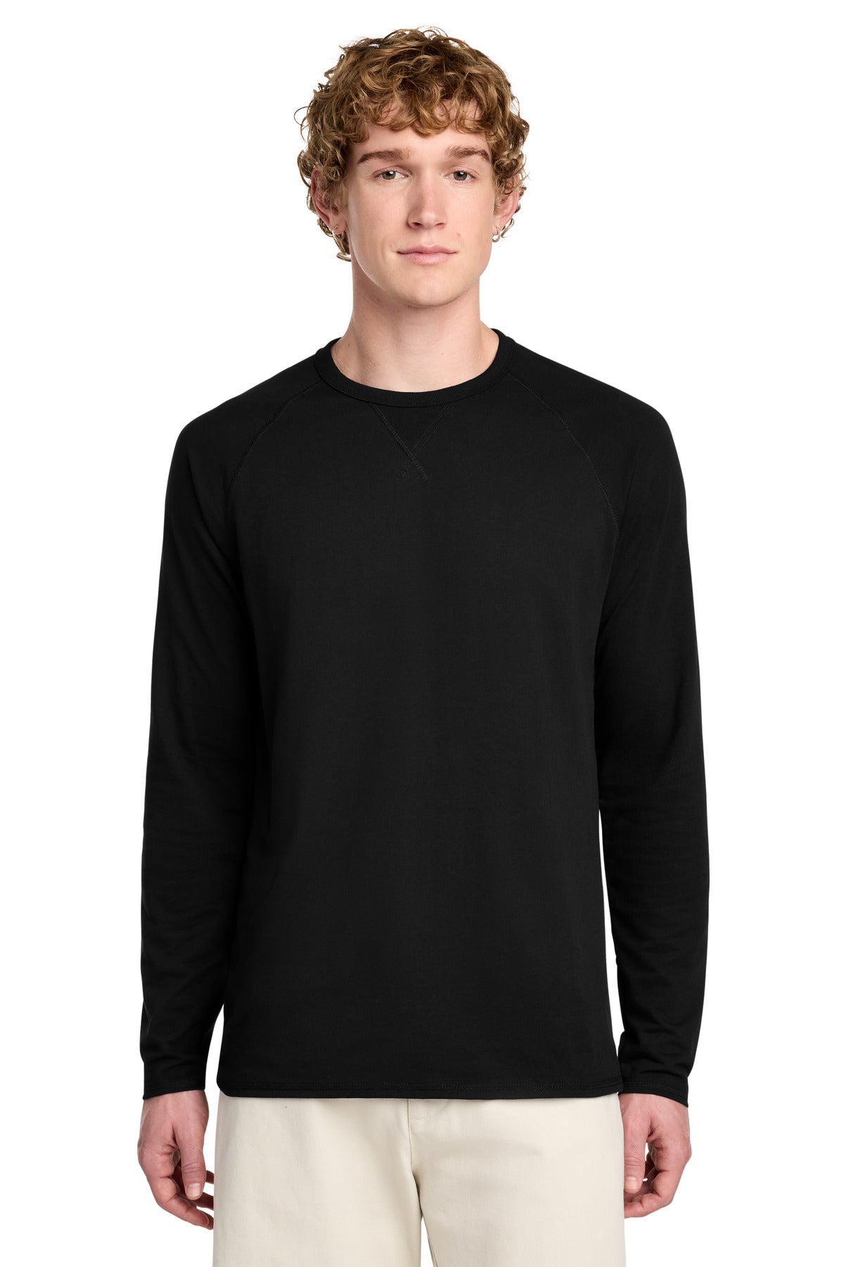Custom logo District® Featherweight French Terry™ Long Sleeve Crewneck DT572 in Black
