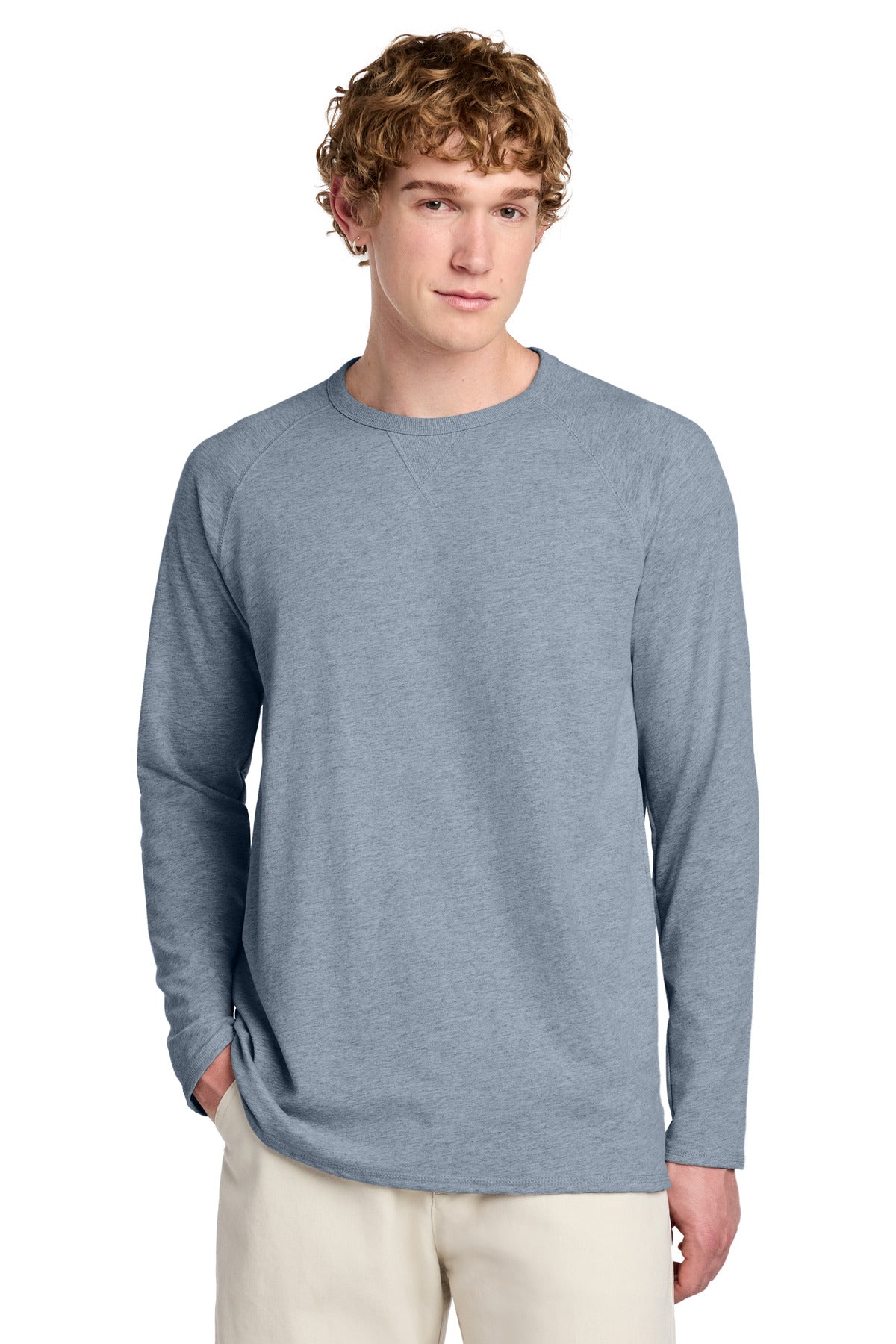 Custom logo District® Featherweight French Terry™ Long Sleeve Crewneck DT572 in Flint Blue Heather