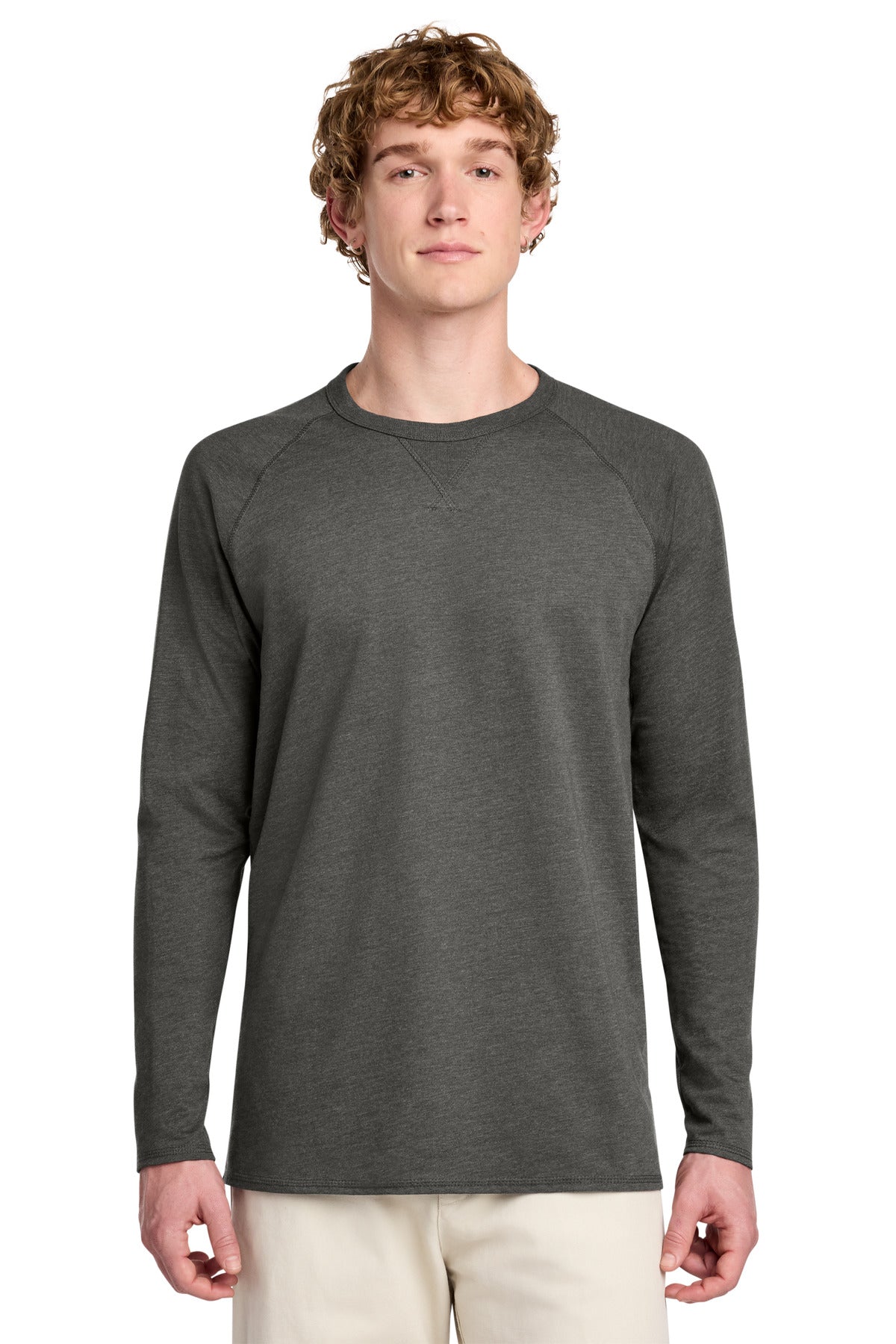 Custom logo District® Featherweight French Terry™ Long Sleeve Crewneck DT572 in Washed Coal