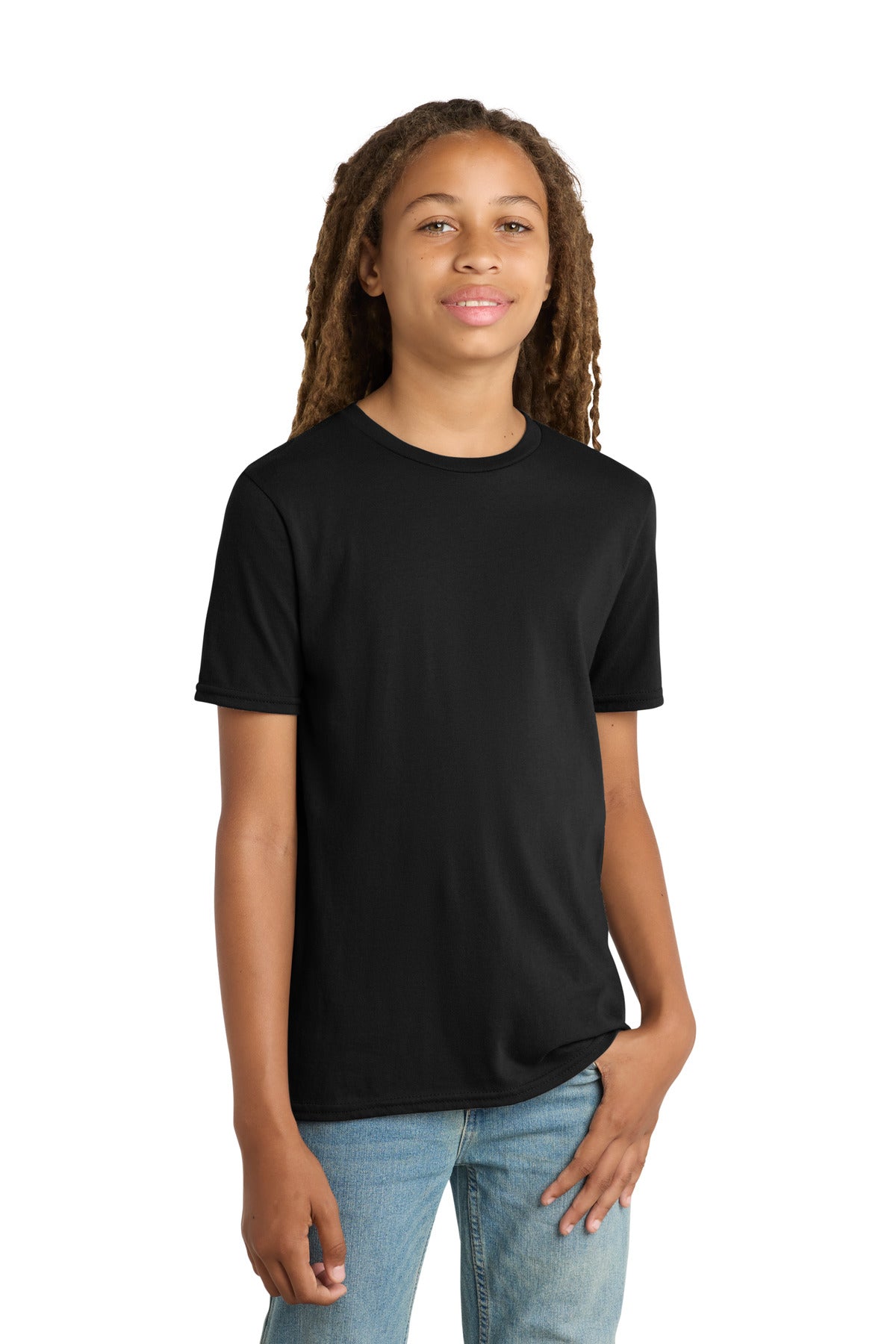 Custom logo District® Youth Very Important Tee®. DT6000Y in Black