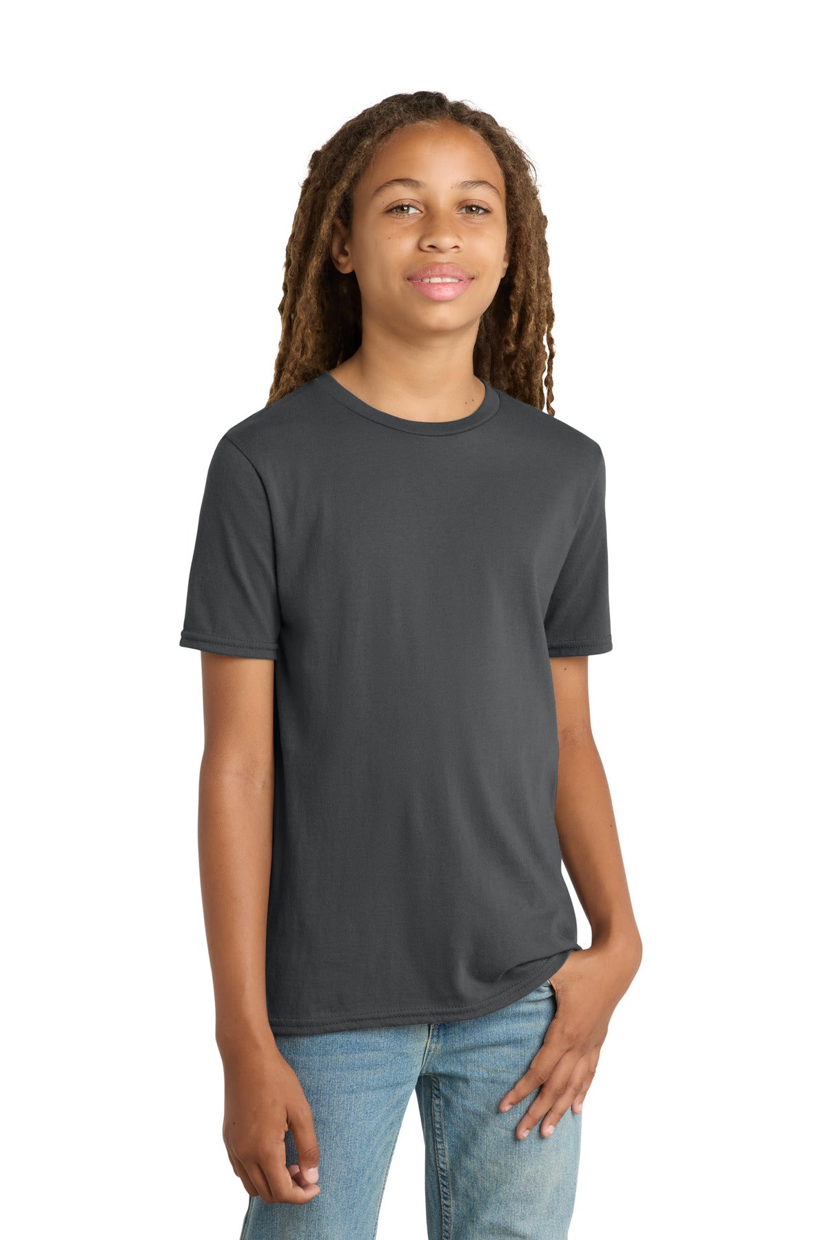 Custom logo District® Youth Very Important Tee®. DT6000Y in Charcoal