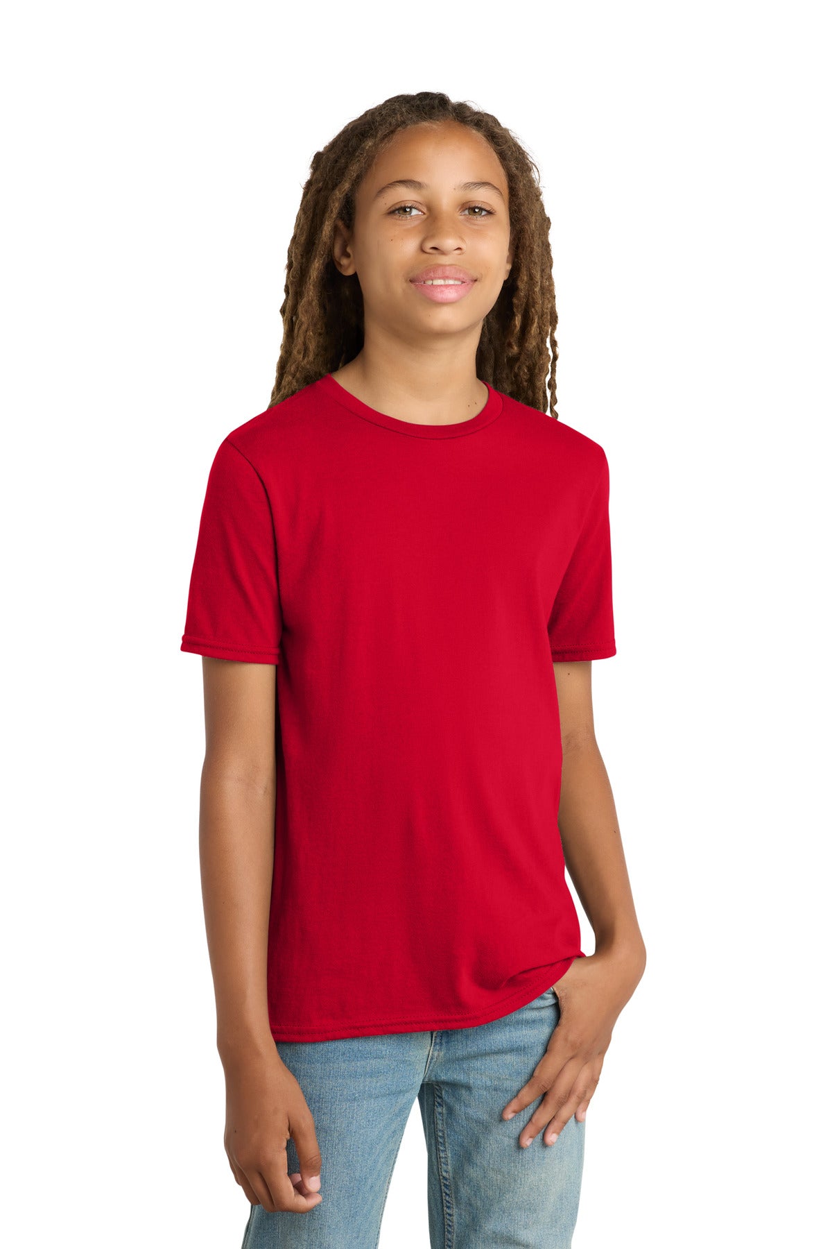 Custom logo District® Youth Very Important Tee®. DT6000Y in Classic Red