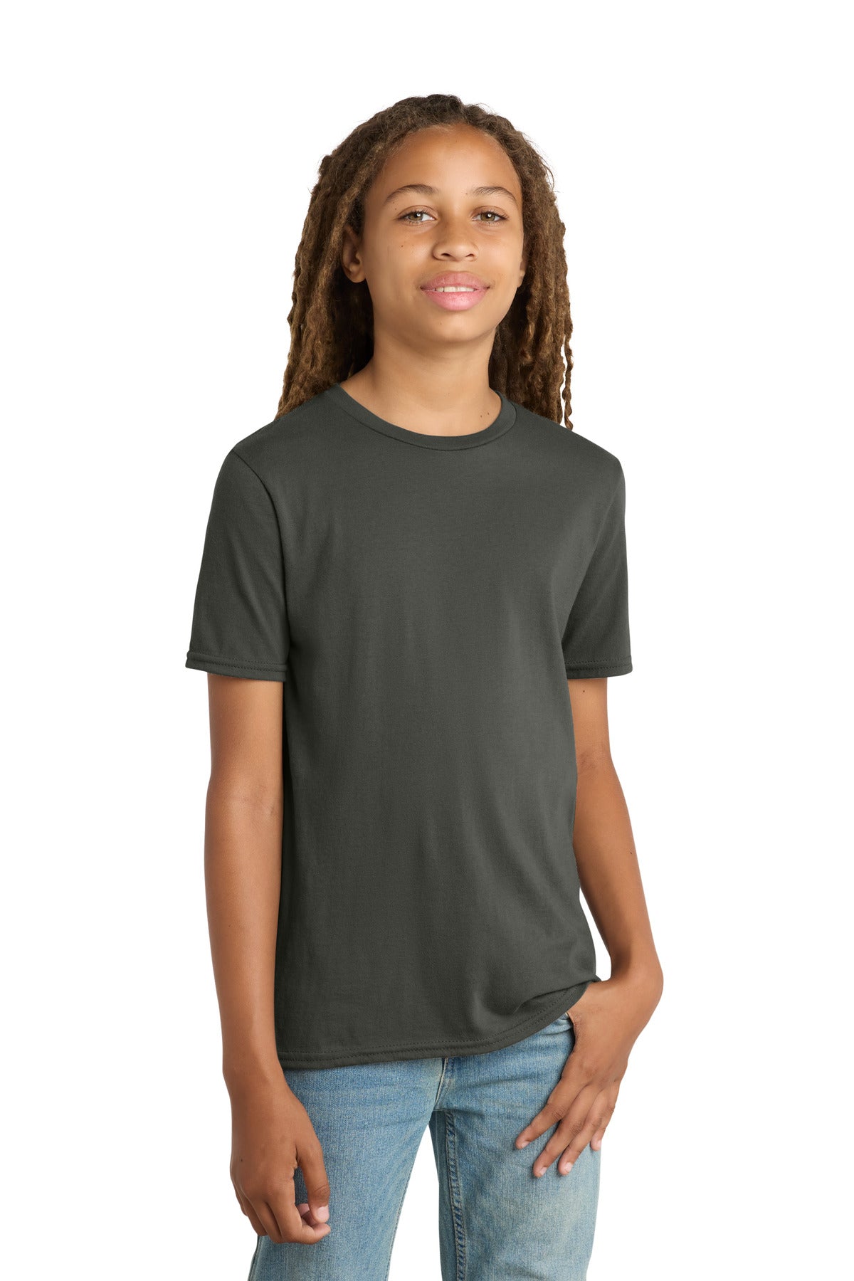 Custom logo District® Youth Very Important Tee®. DT6000Y in Deepest Grey