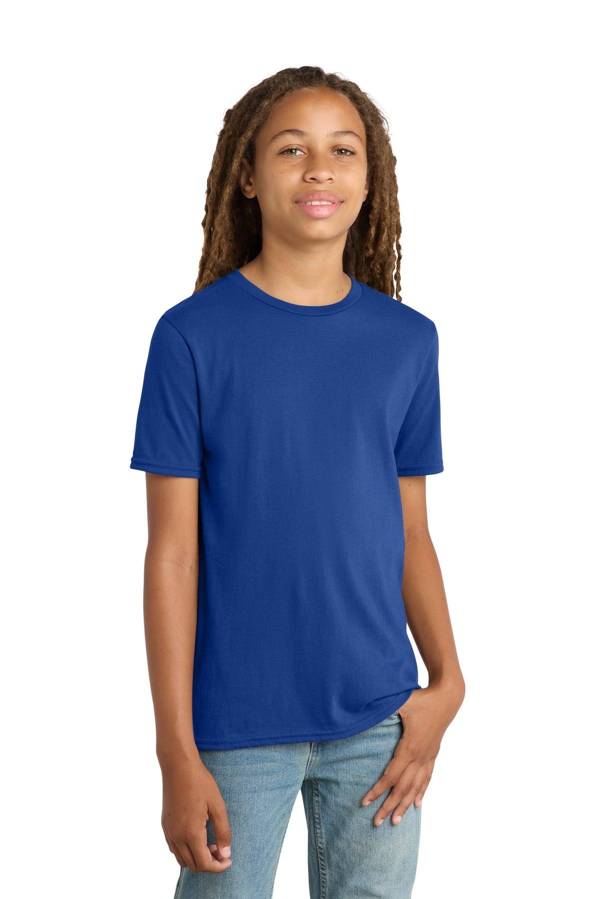 Custom logo District® Youth Very Important Tee®. DT6000Y in Deep Royal