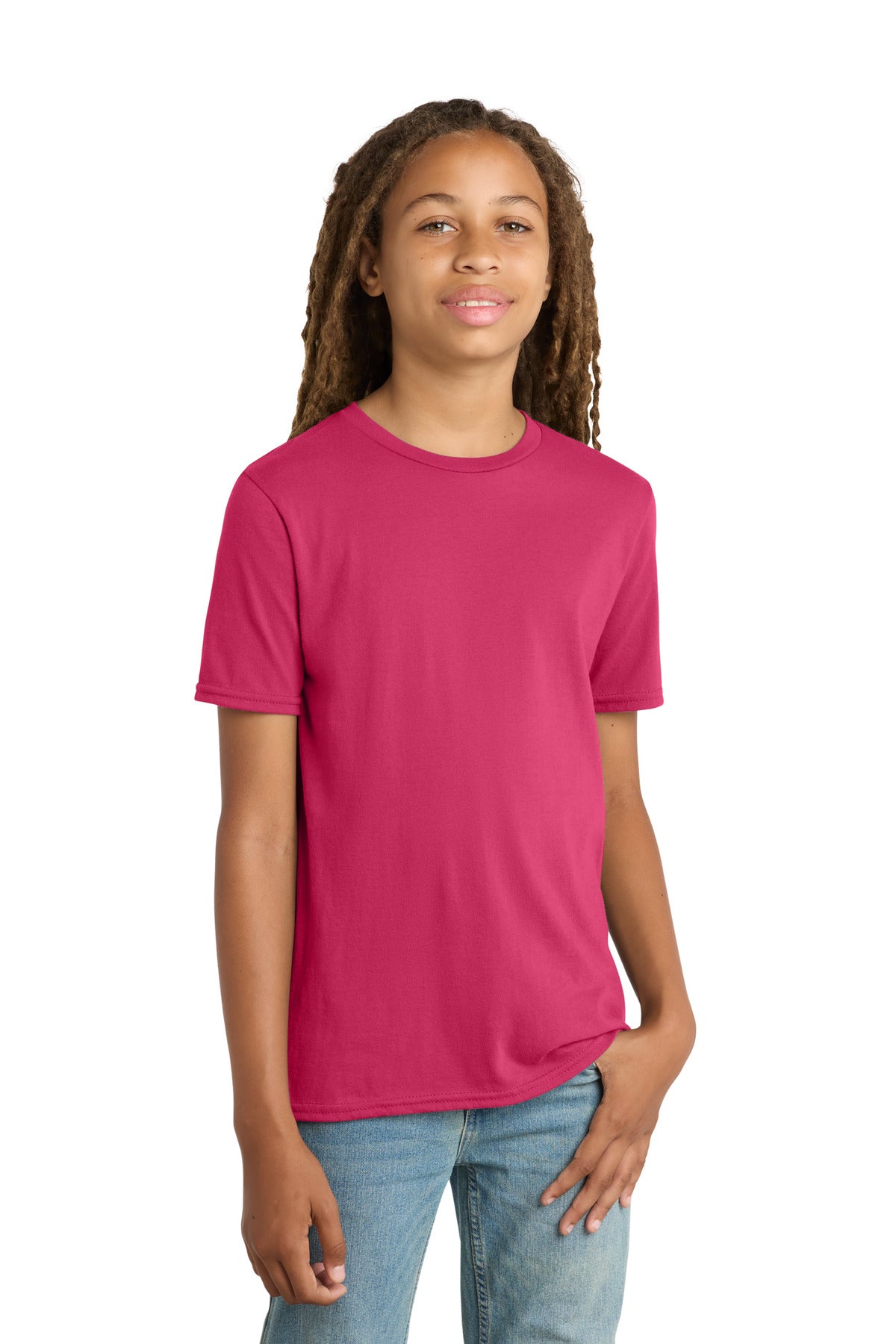 Custom logo District® Youth Very Important Tee®. DT6000Y in Flush Pink