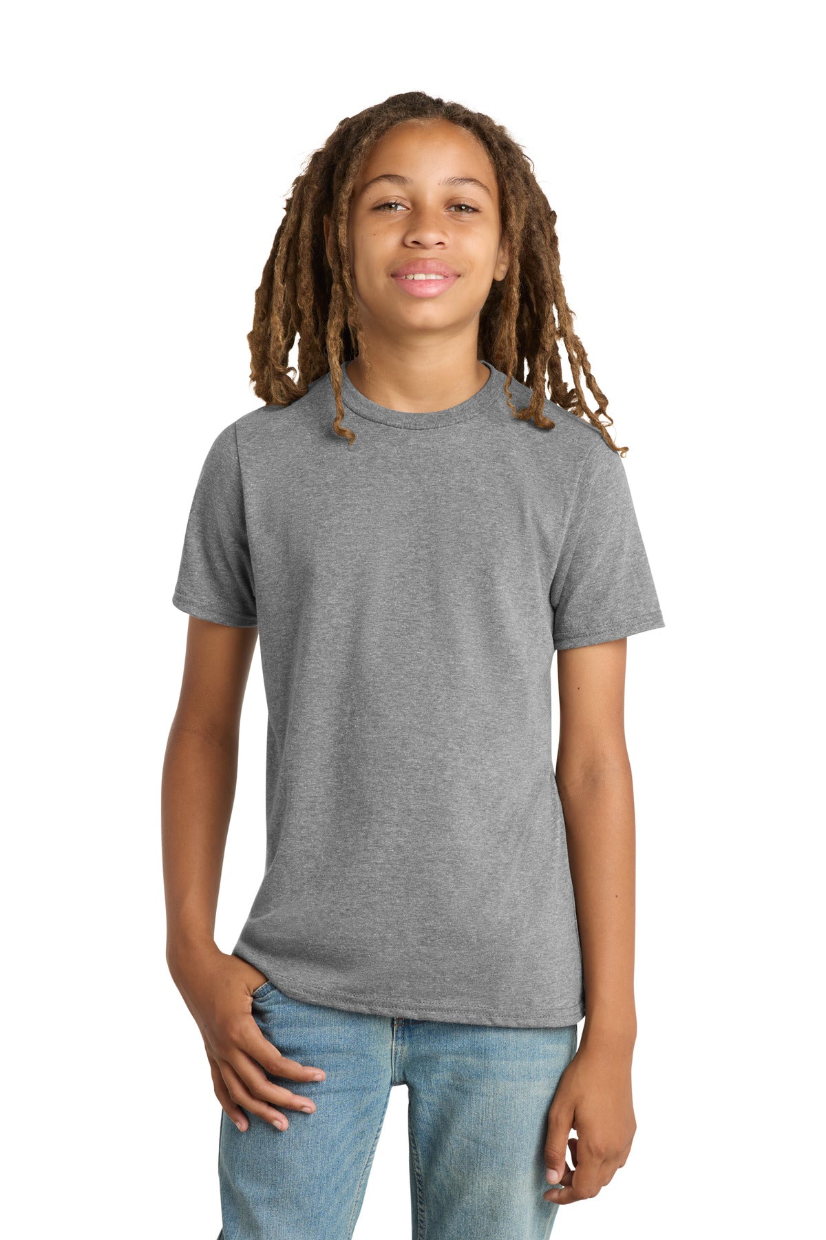 Custom logo District® Youth Very Important Tee®. DT6000Y in Grey Frost