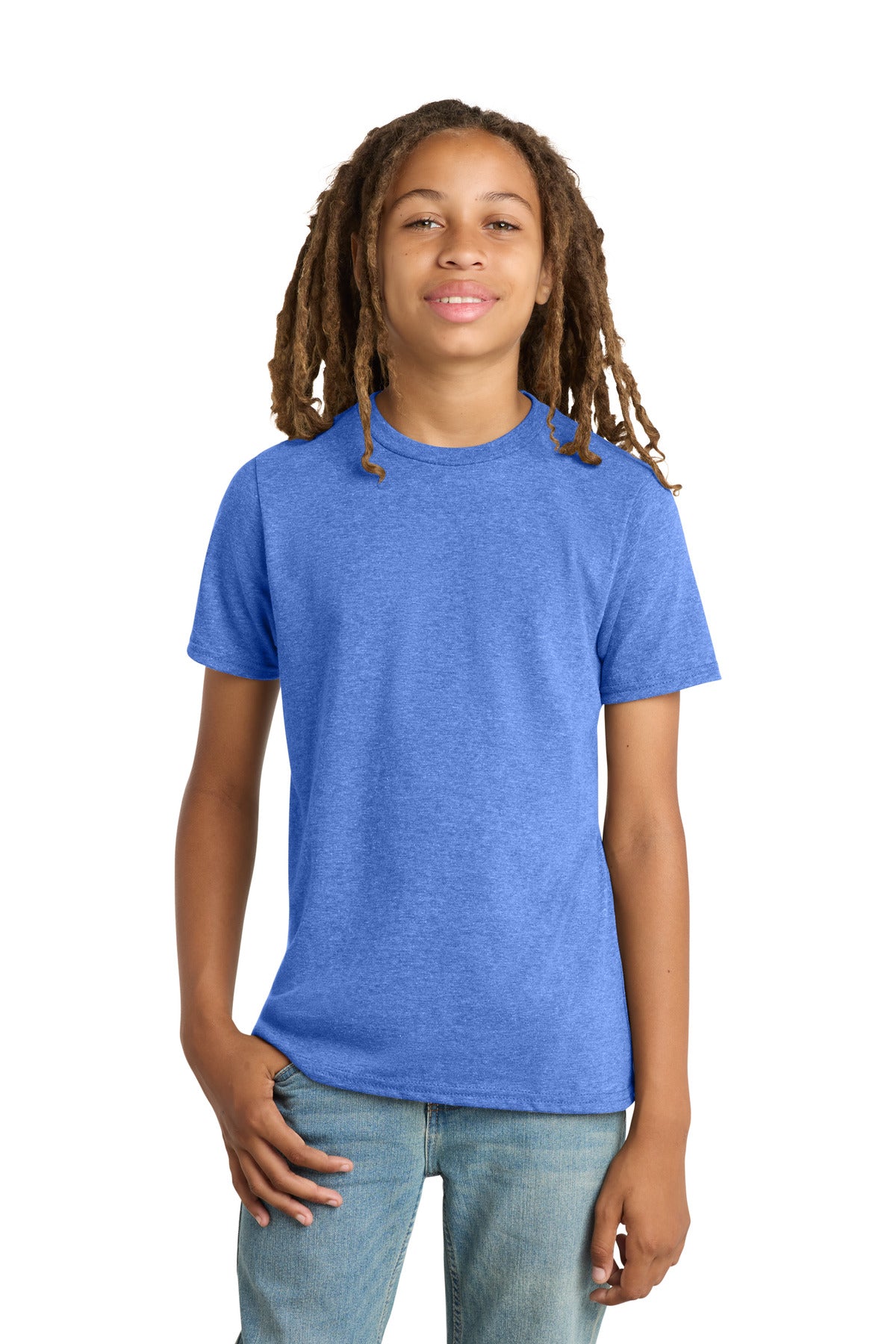 Custom logo District® Youth Very Important Tee®. DT6000Y in Heathered Royal