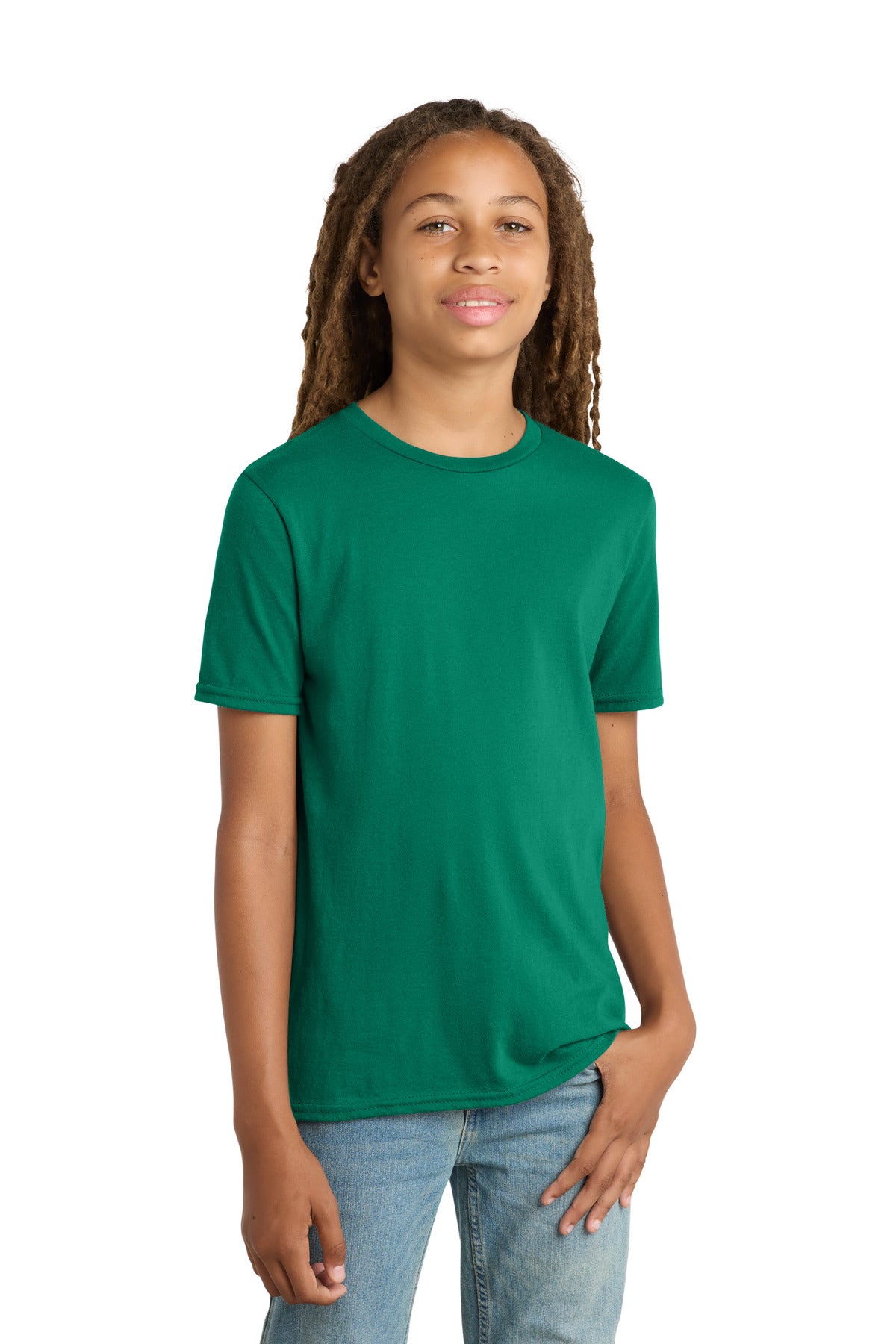 Custom logo District® Youth Very Important Tee®. DT6000Y in Jewel Green
