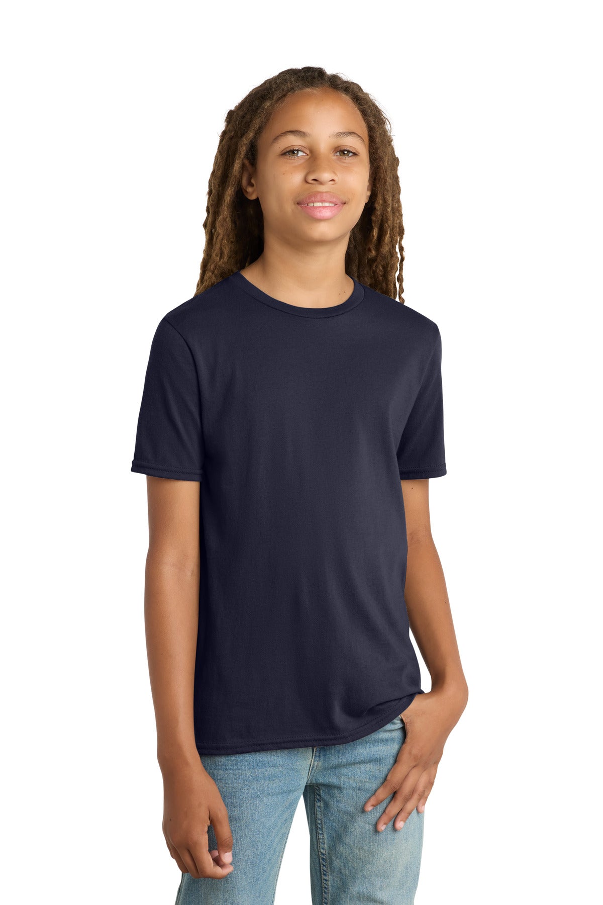 Custom logo District® Youth Very Important Tee®. DT6000Y in New Navy