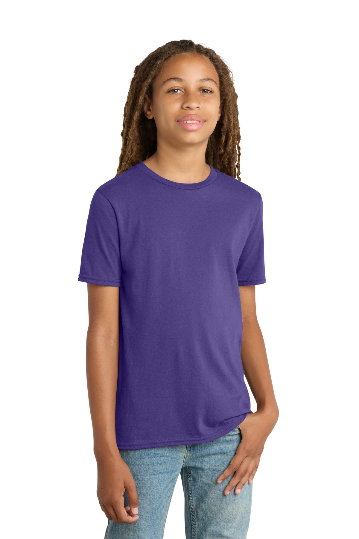 Custom logo District® Youth Very Important Tee®. DT6000Y in Purple