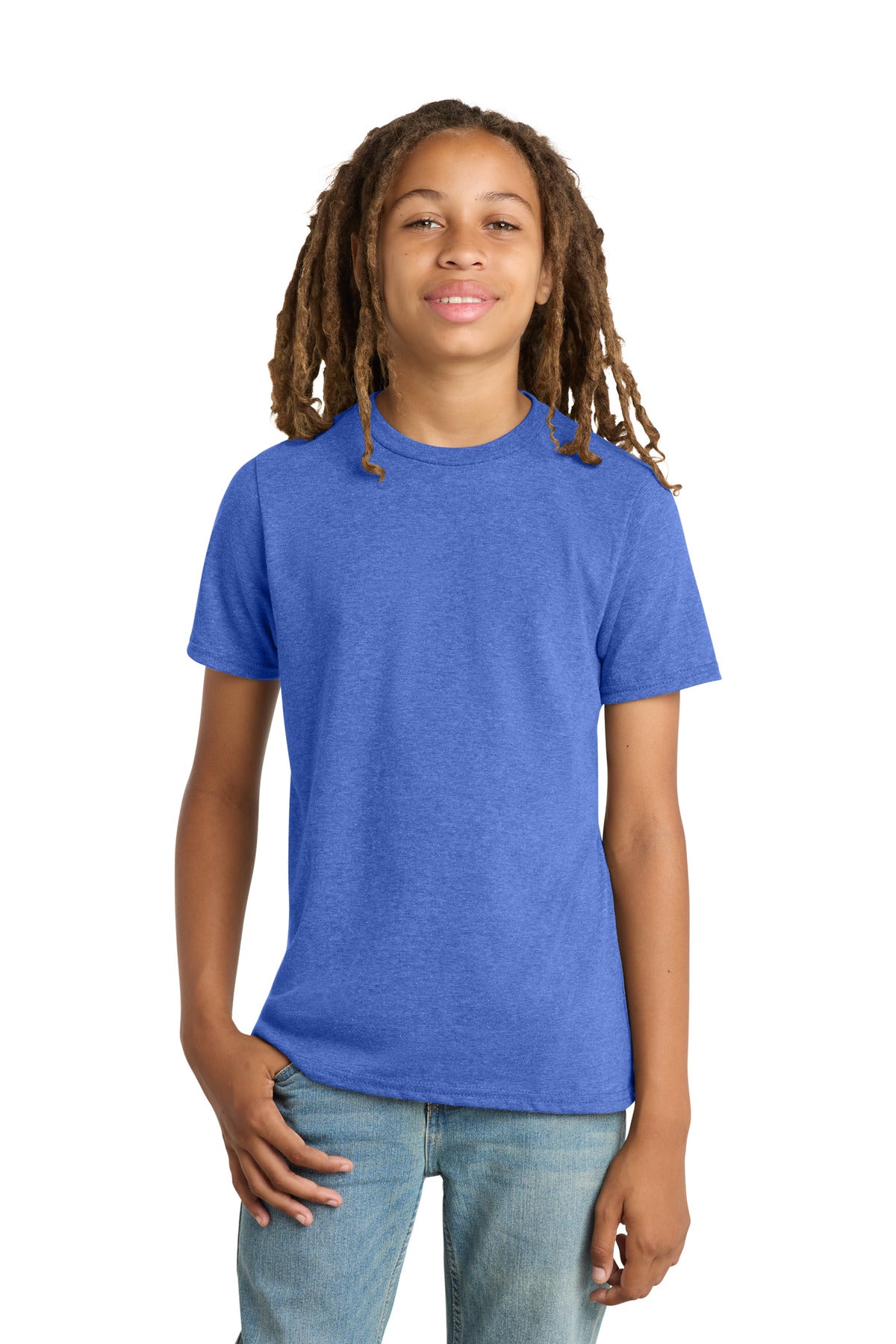Custom logo District® Youth Very Important Tee®. DT6000Y in Royal Frost