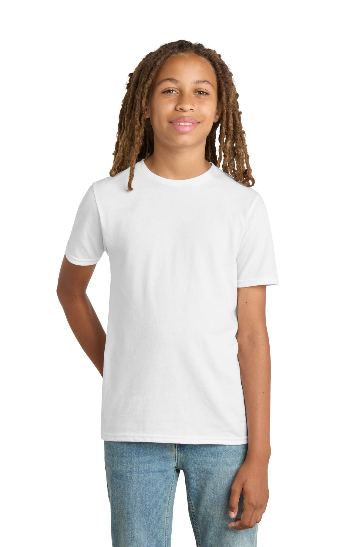 Custom logo District® Youth Very Important Tee®. DT6000Y in White