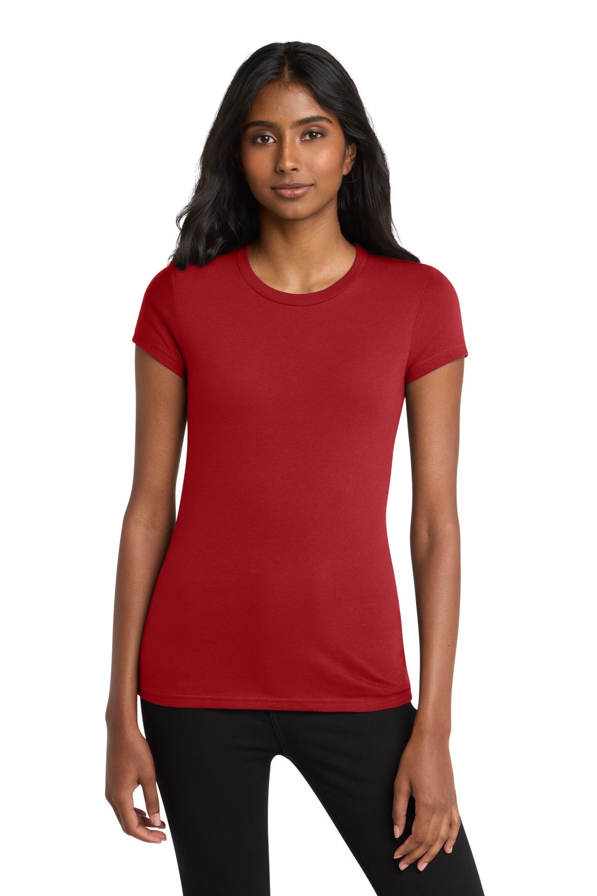Custom logo District® Women's Fitted Very Important Tee®. DT6001 in Classic Red