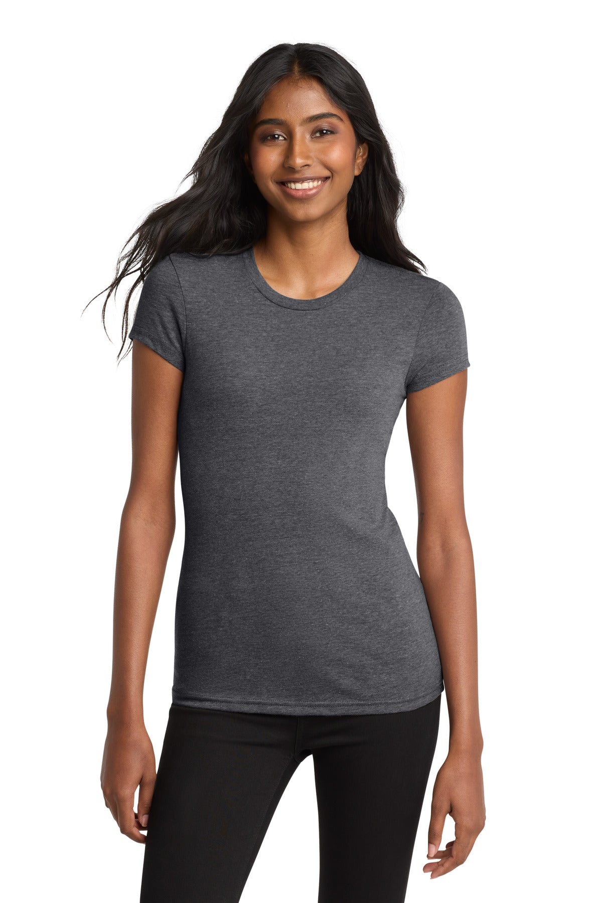 Custom logo District® Women's Fitted Very Important Tee®. DT6001 in Heathered Charcoal