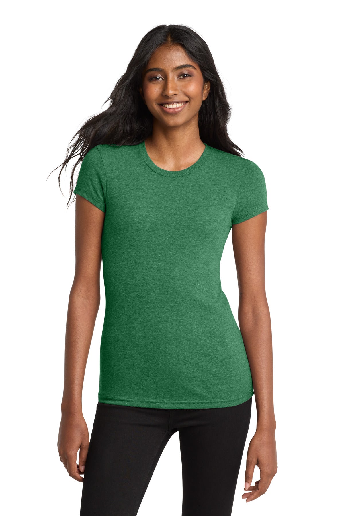 Custom logo District® Women's Fitted Very Important Tee®. DT6001 in Heathered Kelly Green