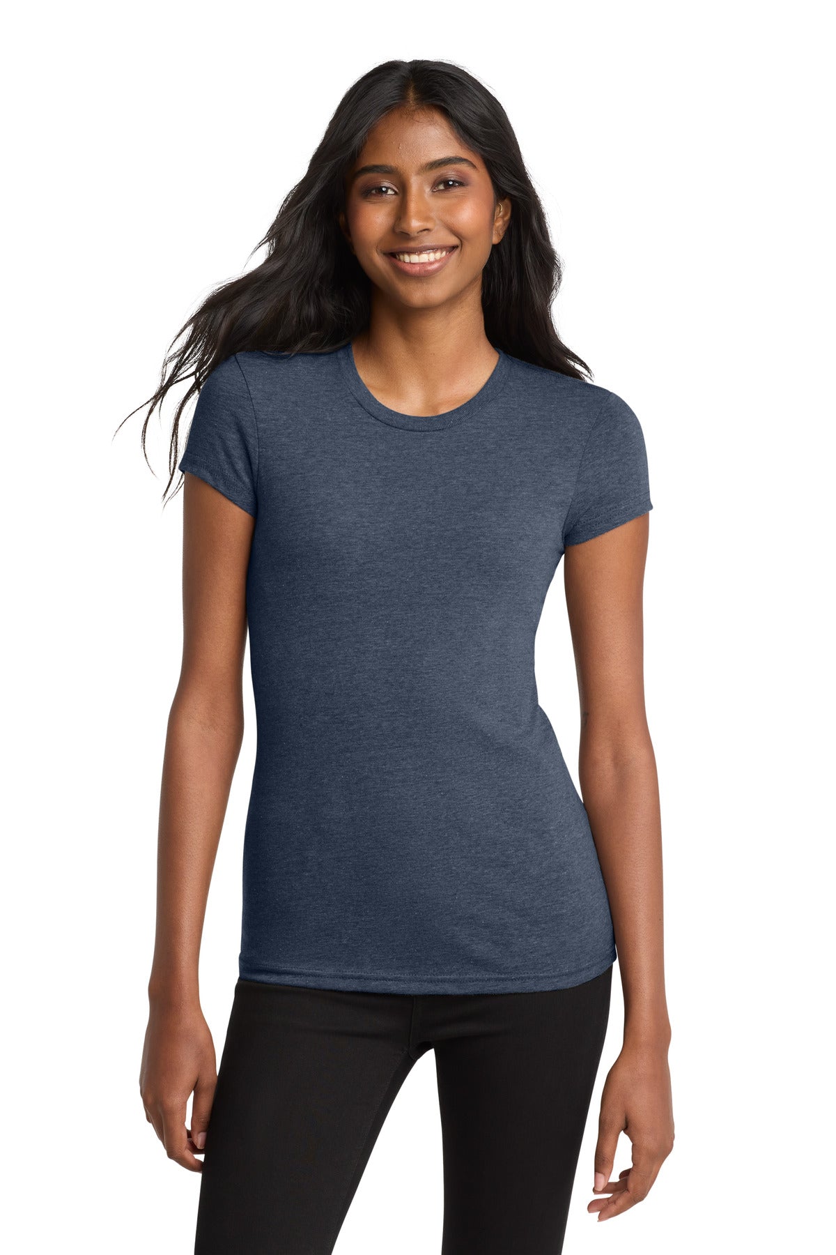 Custom logo District® Women's Fitted Very Important Tee®. DT6001 in Heathered Navy