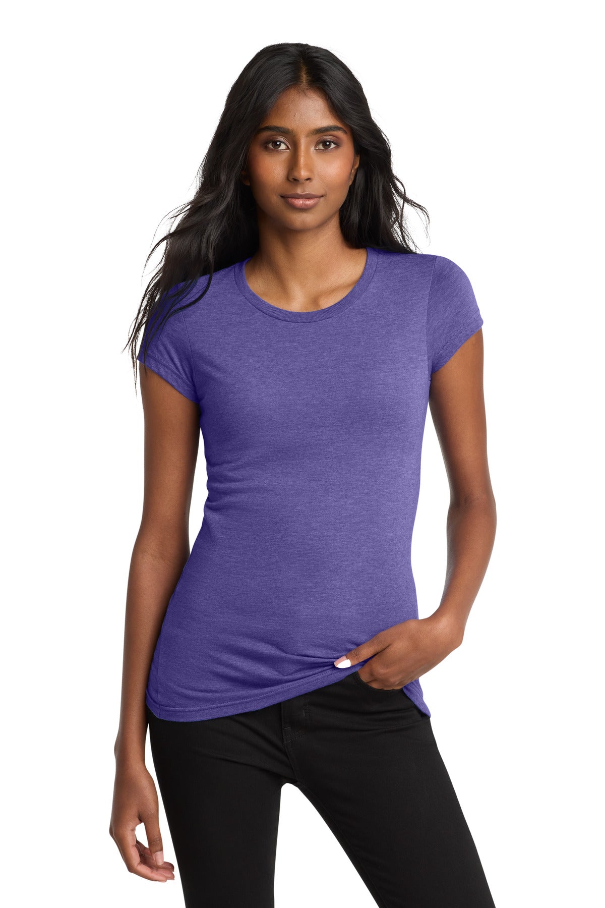 Custom logo District® Women's Fitted Very Important Tee®. DT6001 in Heathered Purple