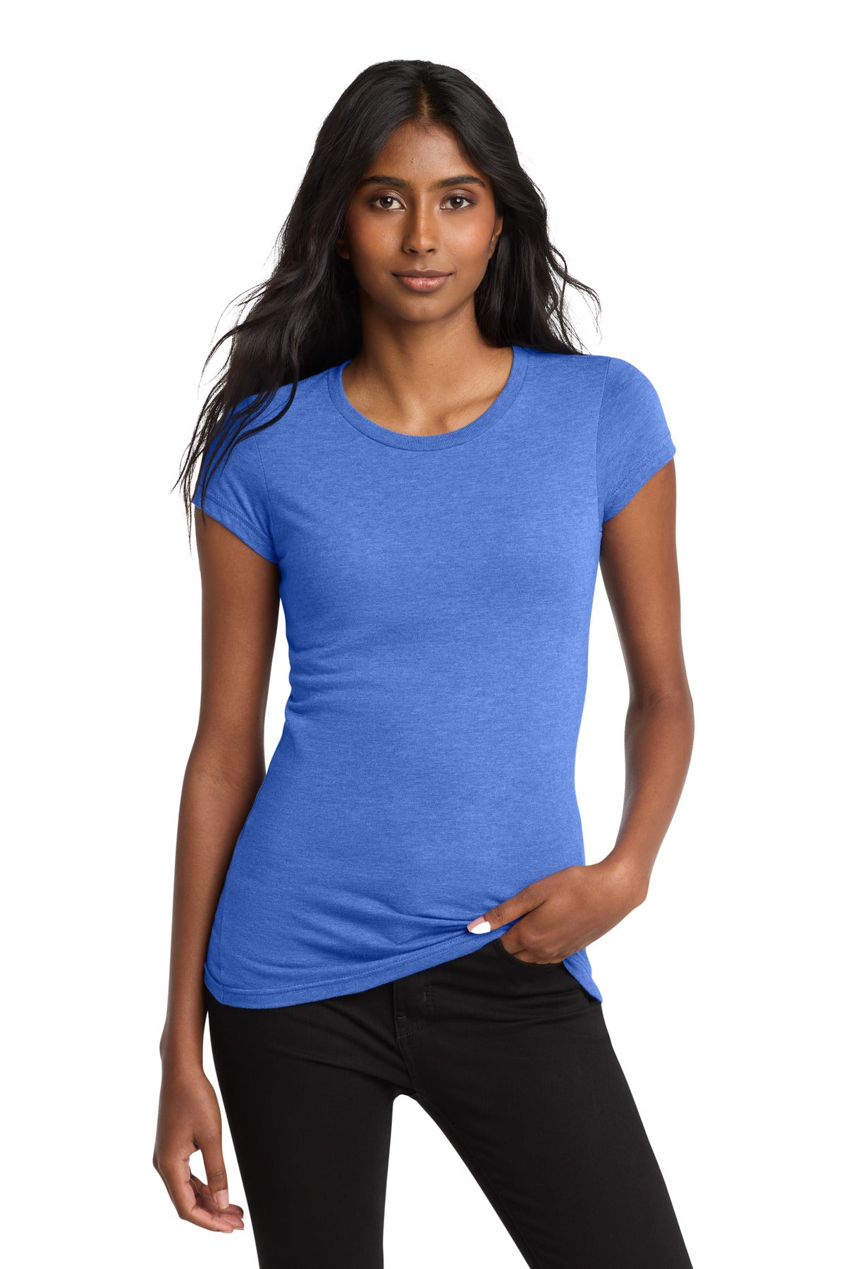 Custom logo District® Women's Fitted Very Important Tee®. DT6001 in Heathered Royal