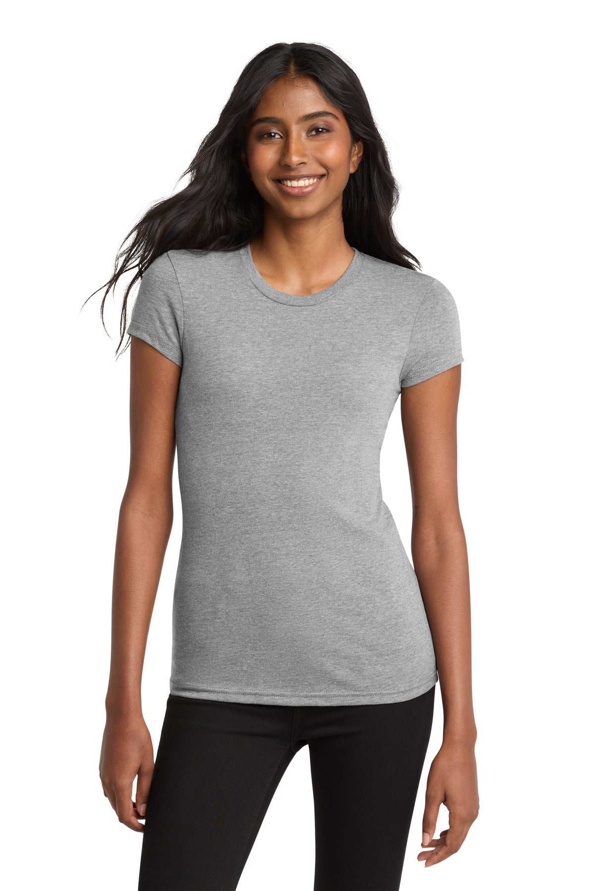 Custom logo District® Women's Fitted Very Important Tee®. DT6001 in Light Heather Grey