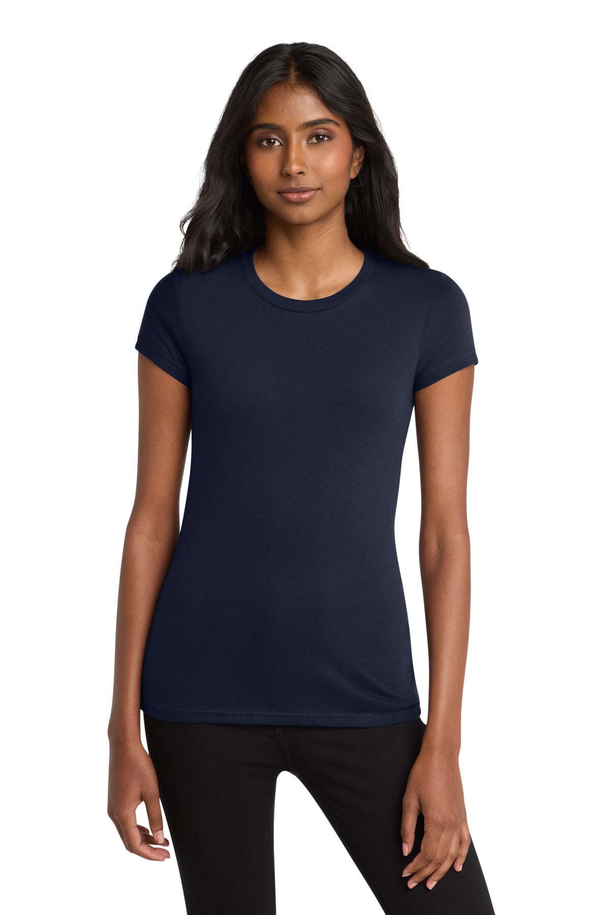 Custom logo District® Women's Fitted Very Important Tee®. DT6001 in New Navy