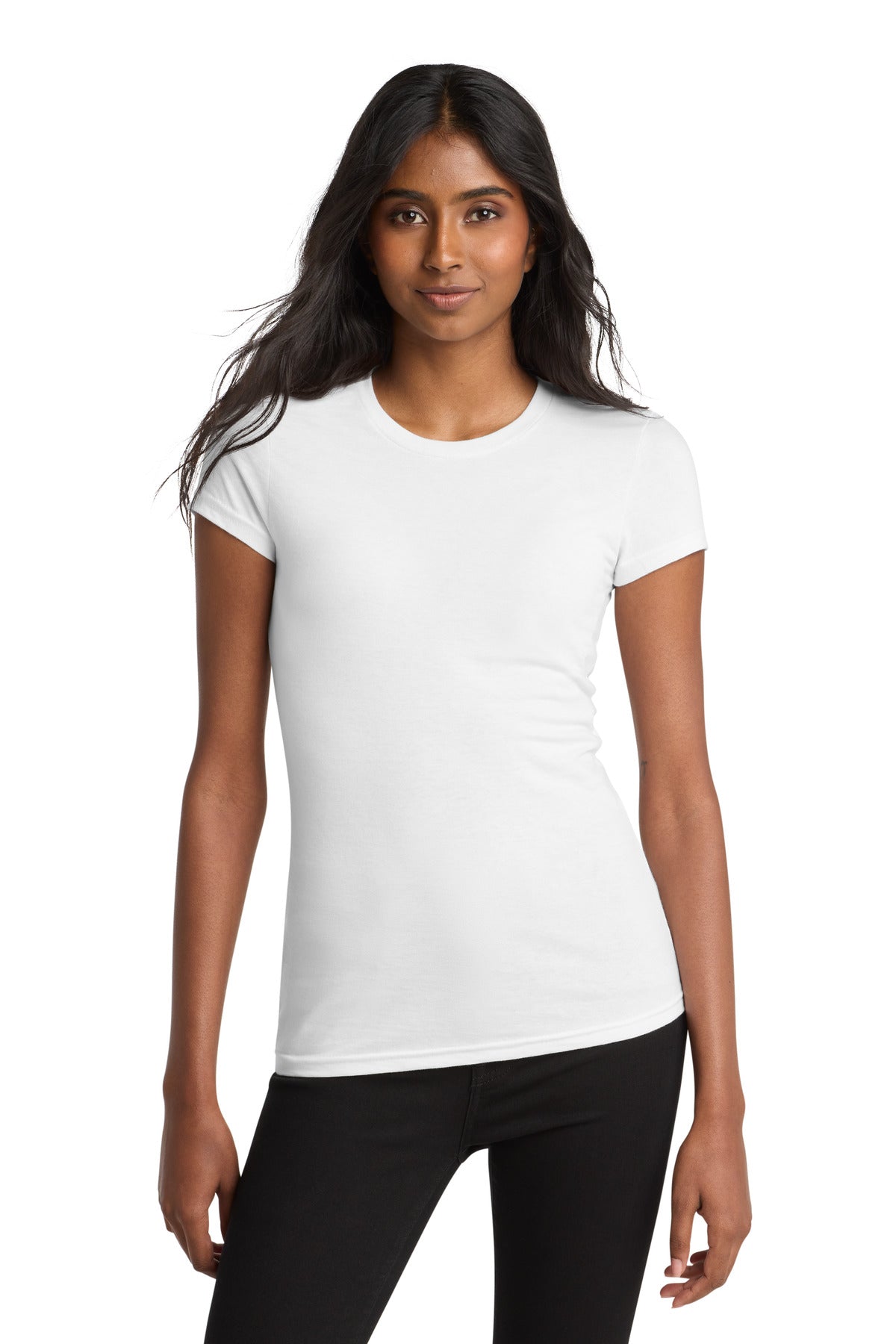 Custom logo District® Women's Fitted Very Important Tee®. DT6001 in White