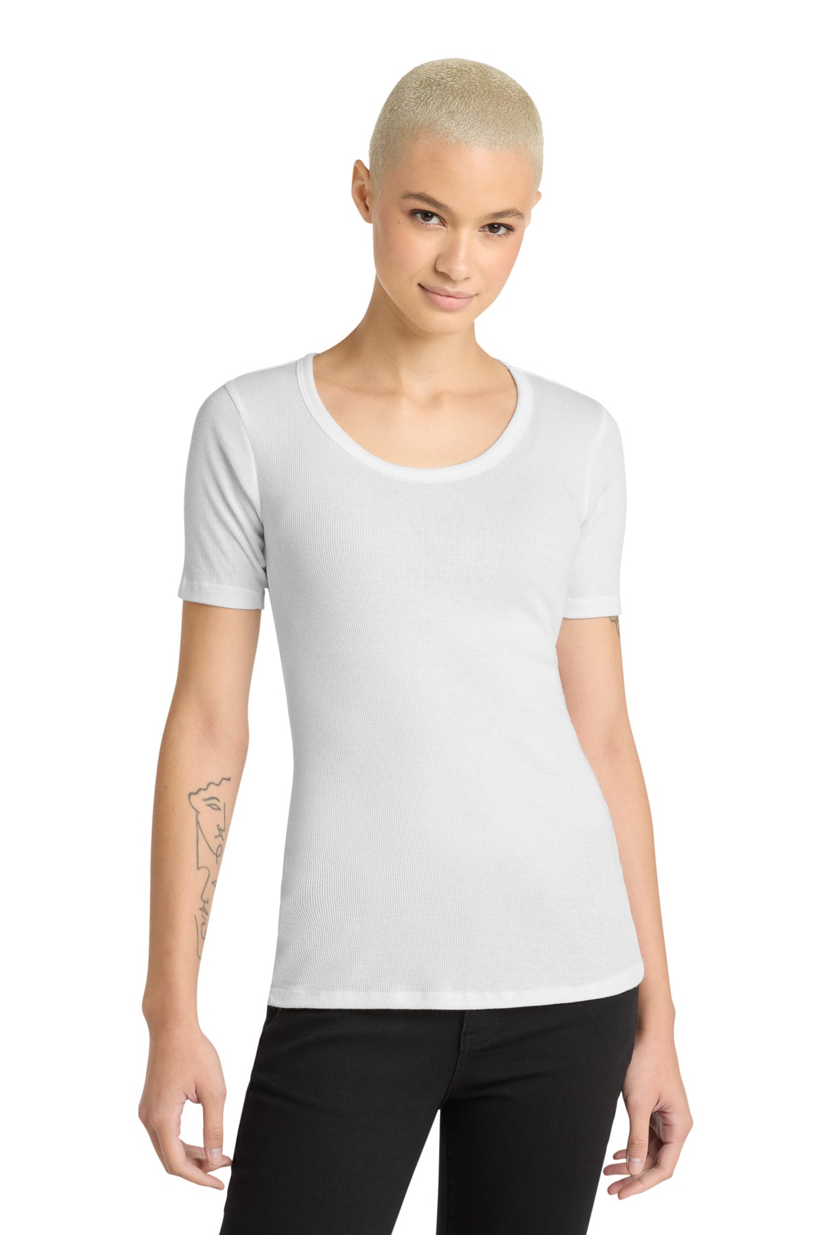 Custom logo District® Women's V.I.T.™Rib Scoop Neck Tee DT6020 in White