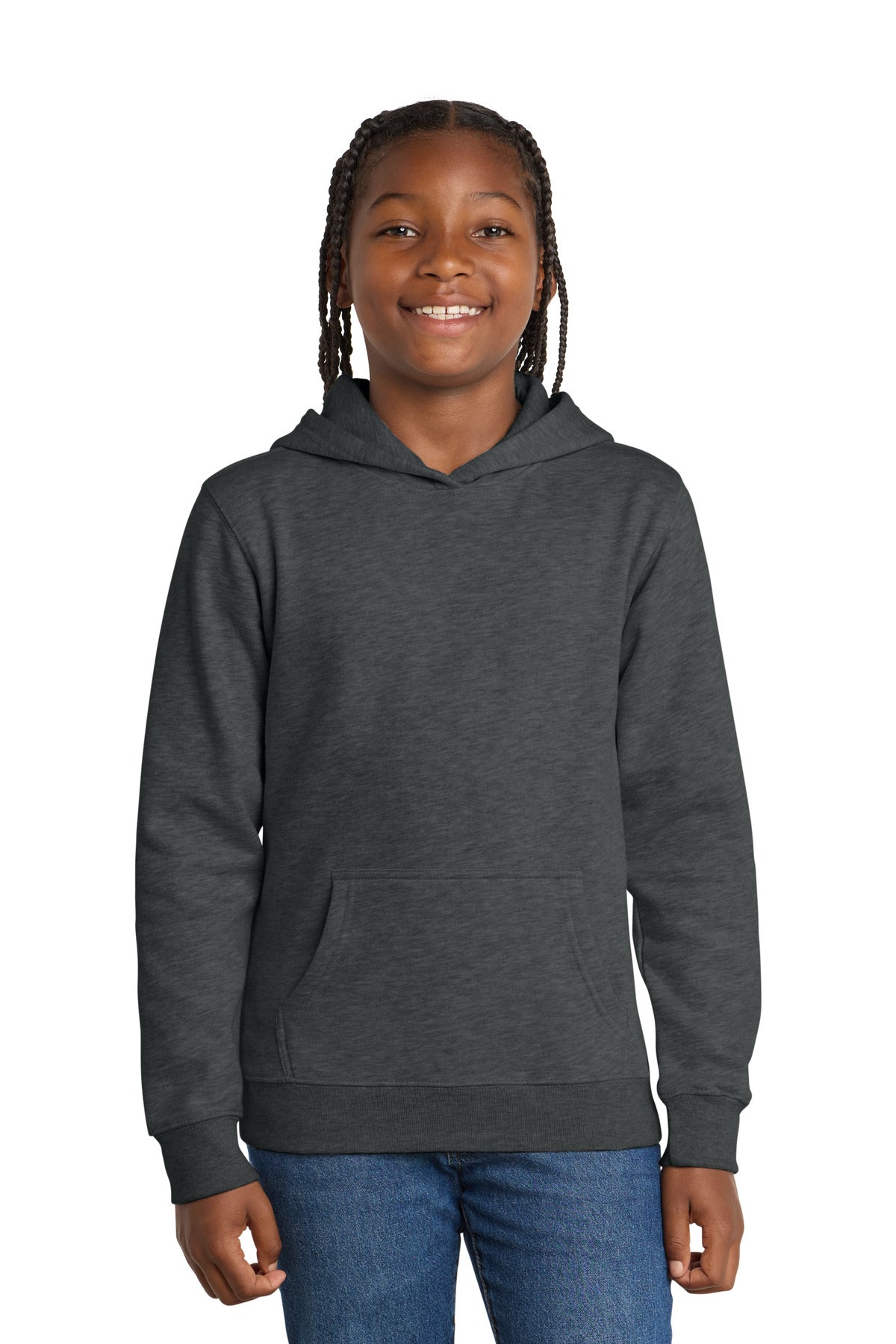 Custom logo District® Youth V.I.T.™Fleece Hoodie DT6100Y in Heathered Charcoal