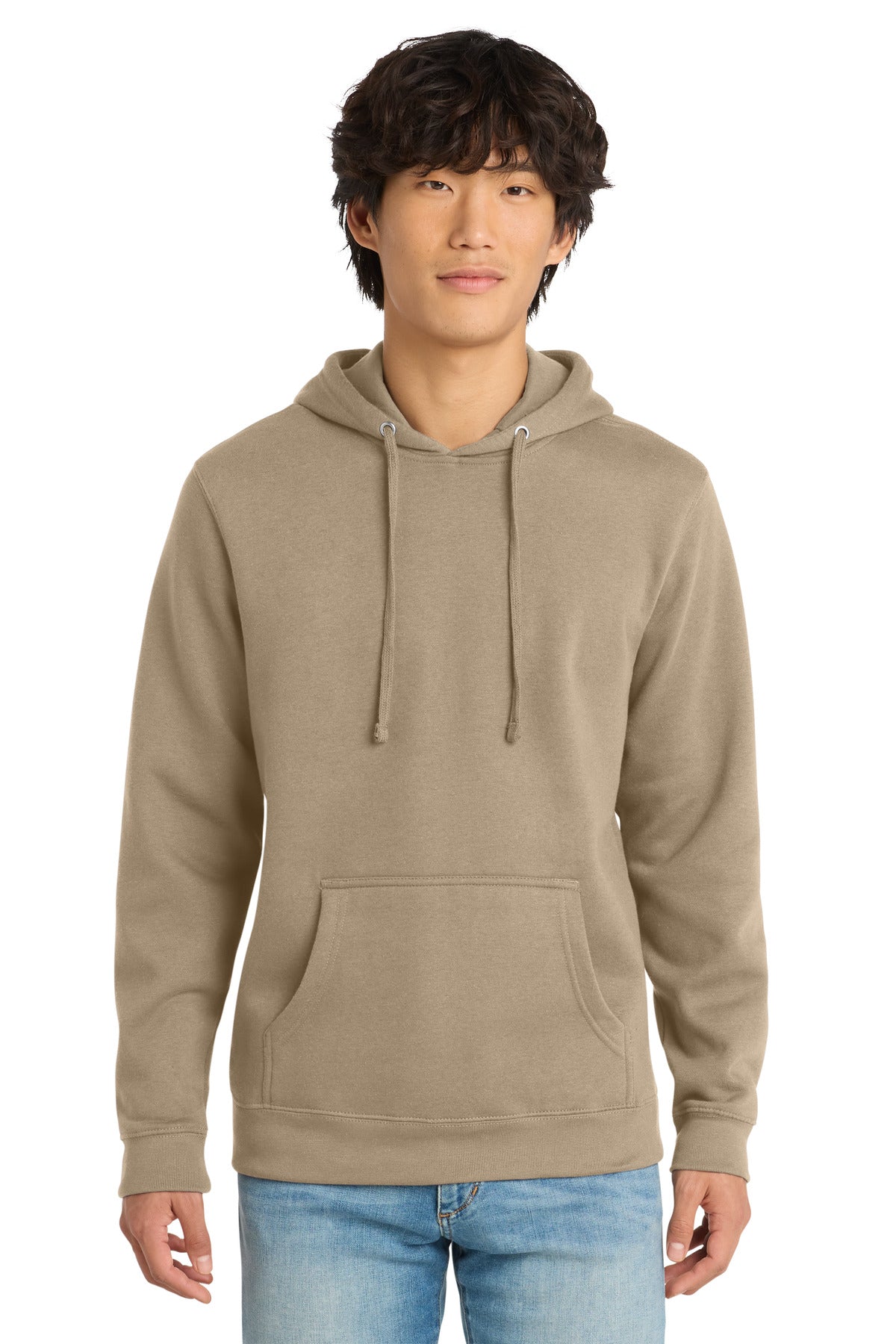 Custom logo District® V.I.T.™Fleece Hoodie DT6100 in Desert Tan