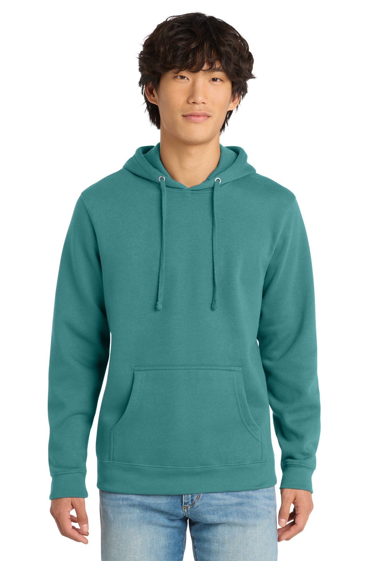 Custom logo District® V.I.T.™Fleece Hoodie DT6100 in Eucalyptus Blue