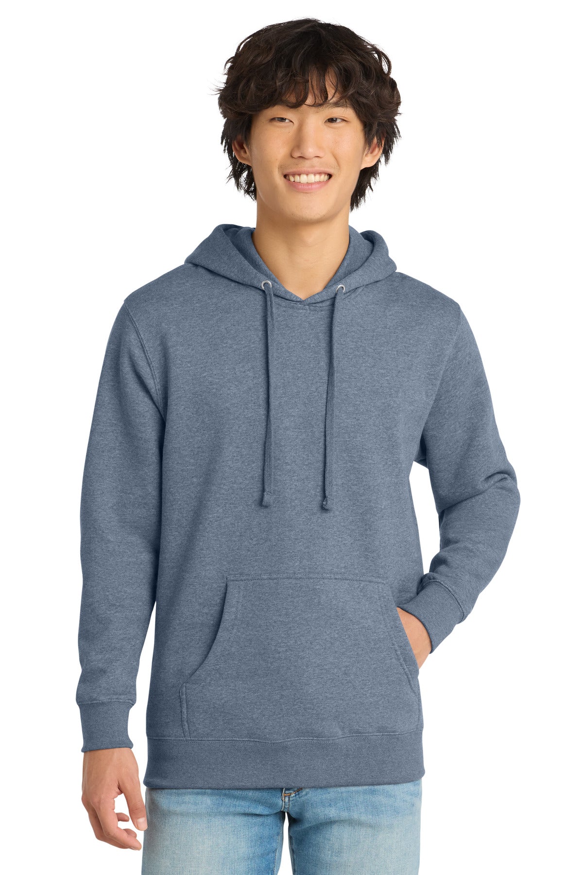 Custom logo District® V.I.T.™Fleece Hoodie DT6100 in Flint Blue Heather