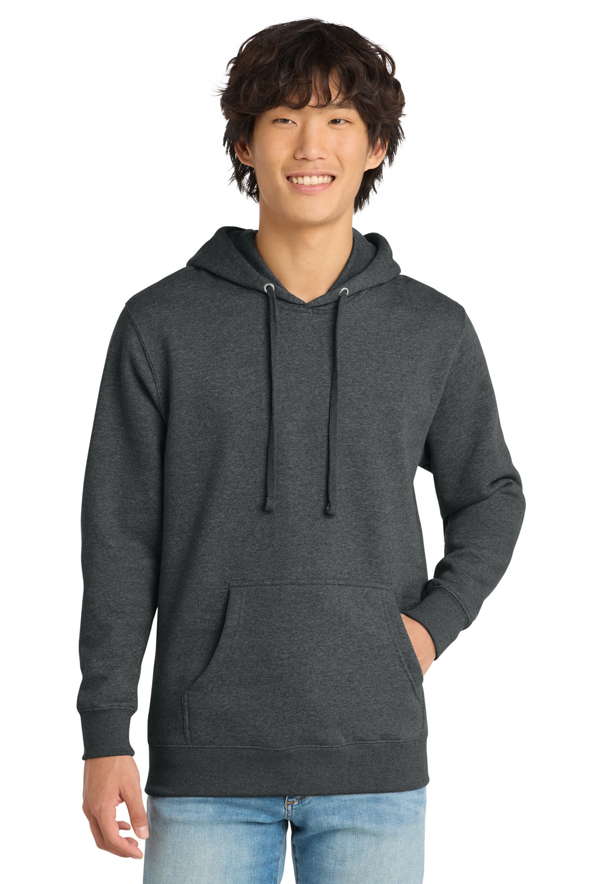 Custom logo District® V.I.T.™Fleece Hoodie DT6100 in Heathered Charcoal