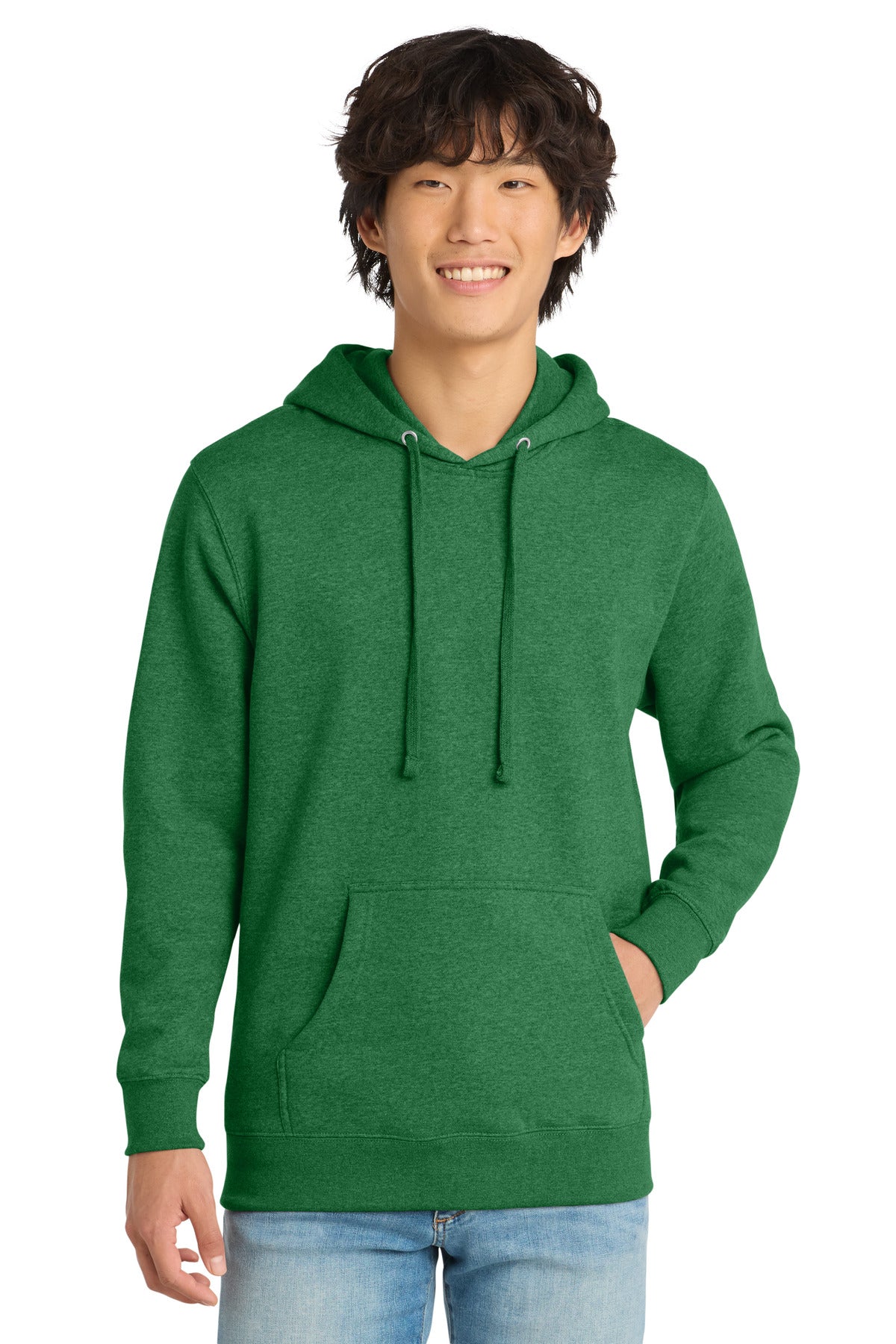 Custom logo District® V.I.T.™Fleece Hoodie DT6100 in Heathered Kelly Green