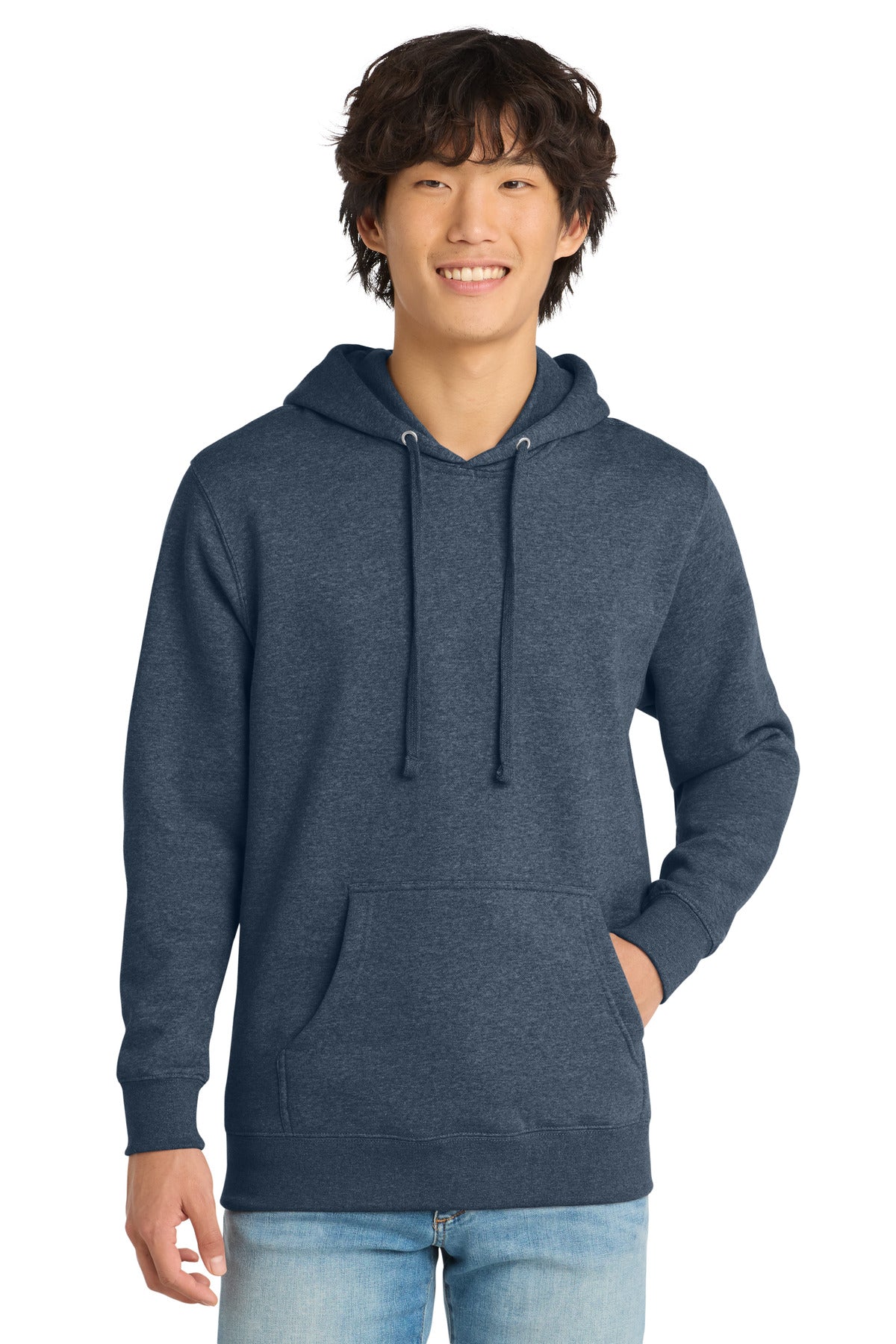 Custom logo District® V.I.T.™Fleece Hoodie DT6100 in Heathered Navy