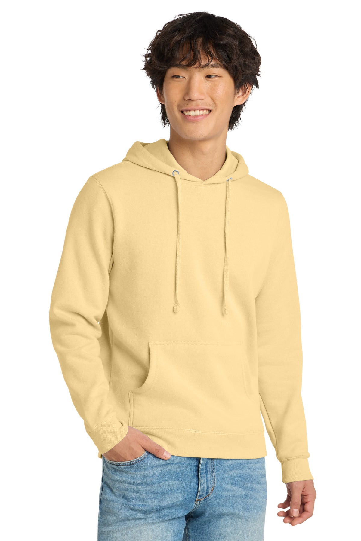 Custom logo District® V.I.T.™Fleece Hoodie DT6100 in Light Yellow
