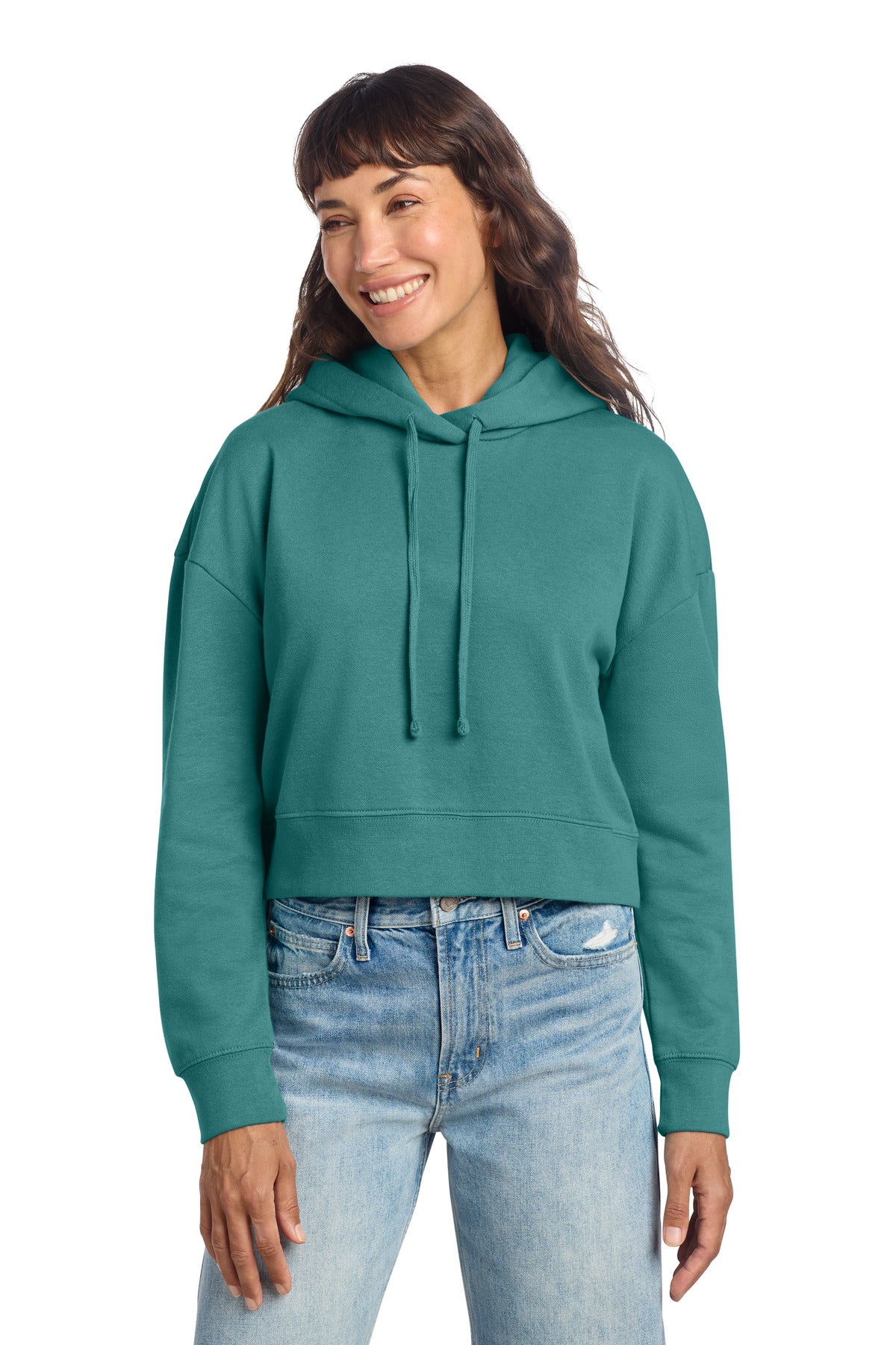 Custom logo District® Women's V.I.T.™ Fleece Hoodie DT6101 in Eucalyptus Blue