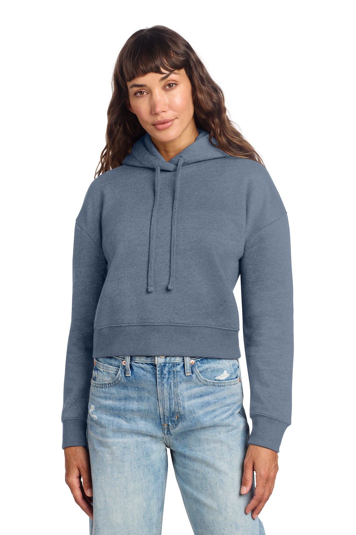 Custom logo District® Women's V.I.T.™ Fleece Hoodie DT6101 in Flint Blue Heather