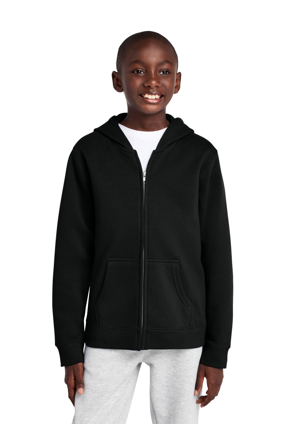 Custom logo District® Youth V.I.T.™ Fleece Full-Zip Hoodie DT6102Y in Black