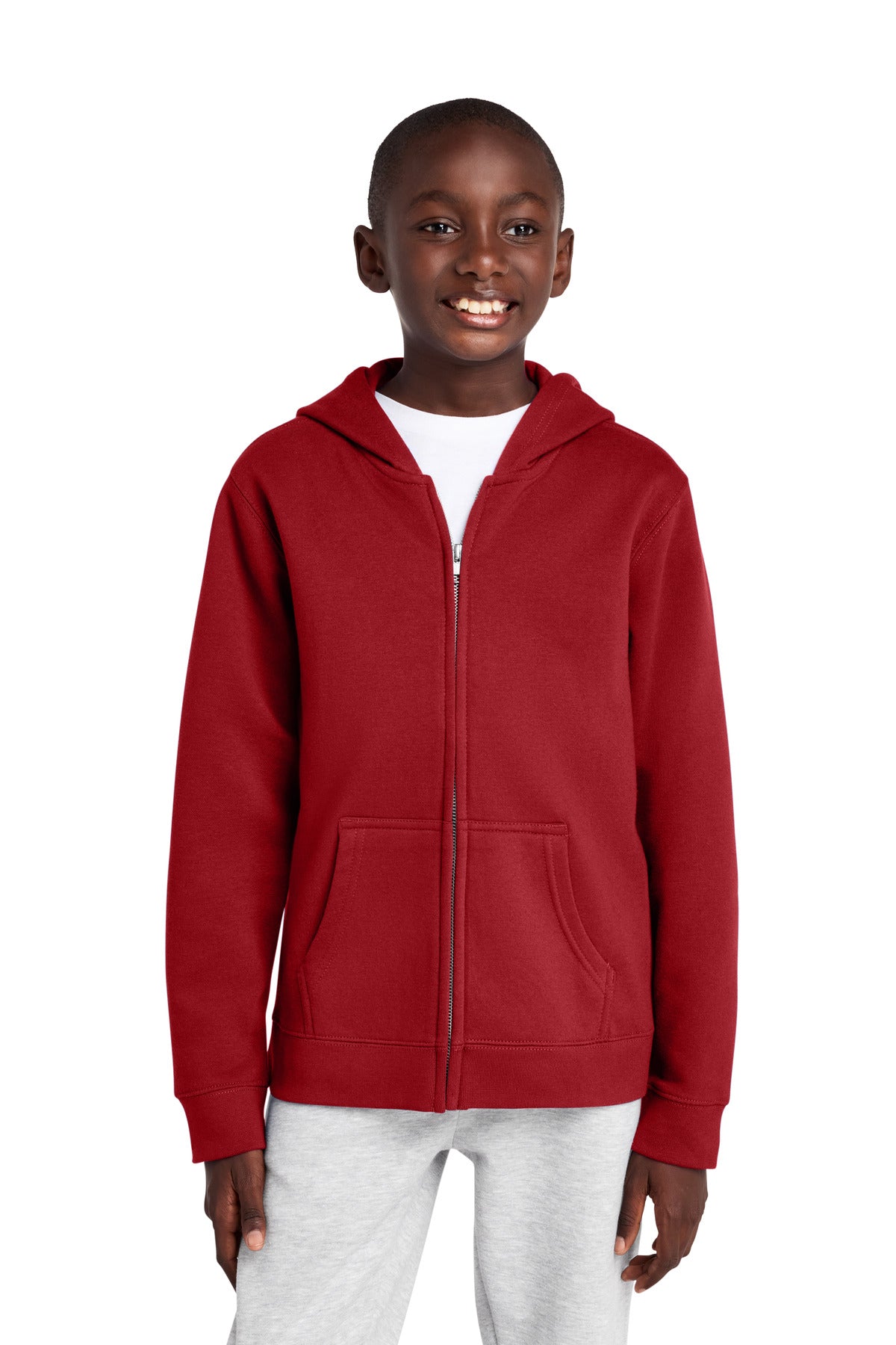 Custom logo District® Youth V.I.T.™ Fleece Full-Zip Hoodie DT6102Y in Classic Red