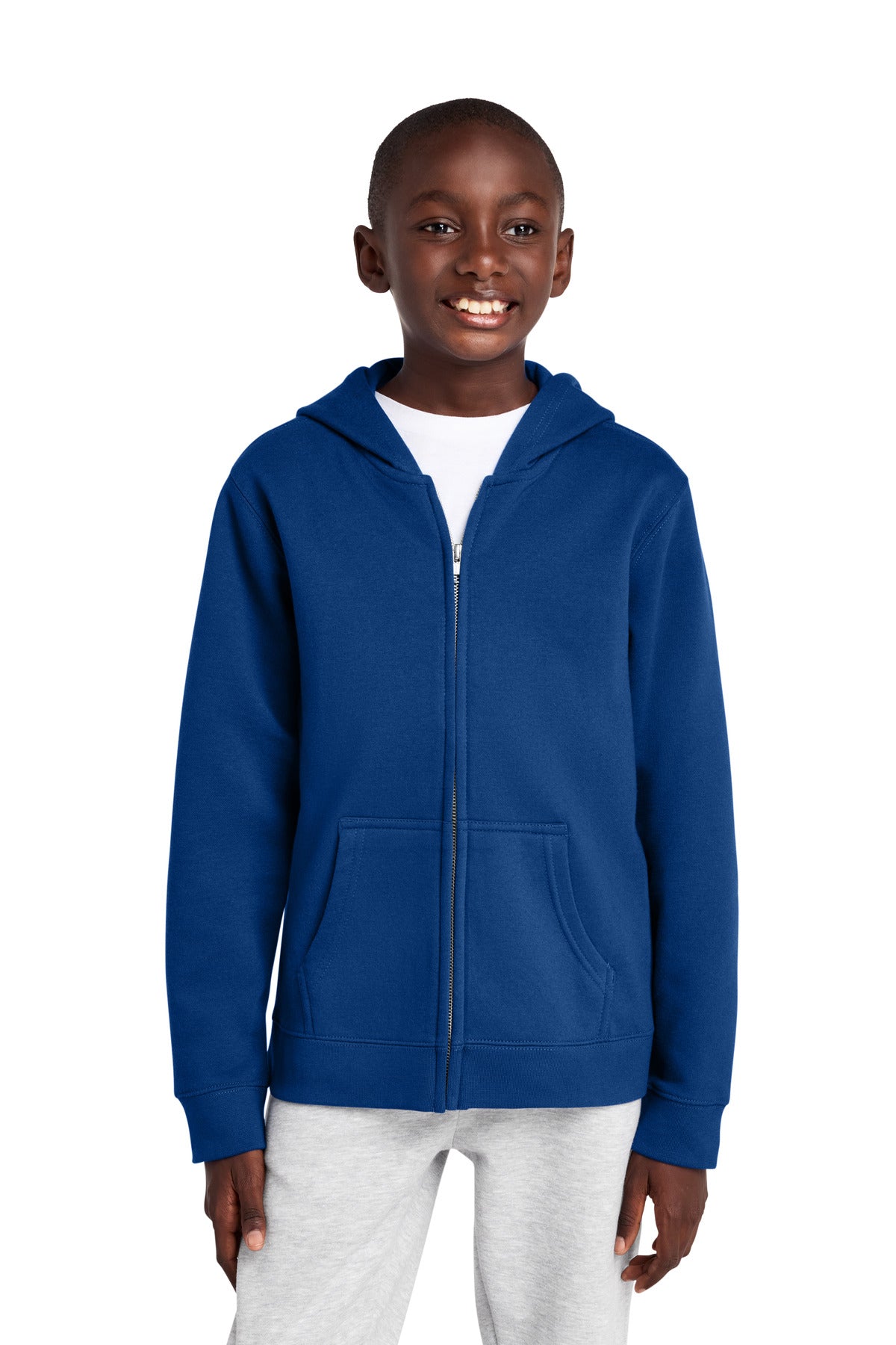 Custom logo District® Youth V.I.T.™ Fleece Full-Zip Hoodie DT6102Y in Deep Royal